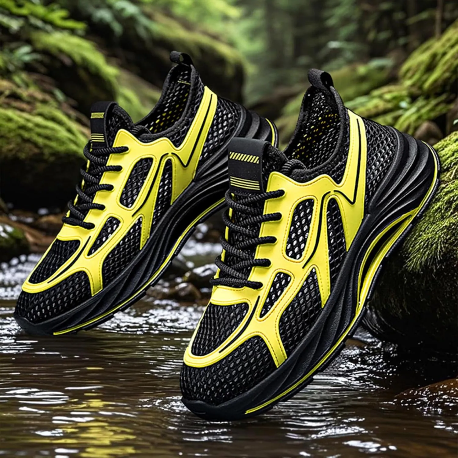 Men's Breathable Mesh Running Shoes - Lightweight Trail Walking Sneakers with Quick-Dry Drainage Holes & Anti-Slip Cushioned Sole Comfort-Fit Design for Outdoor Hiking Gym Training and Casual Wear