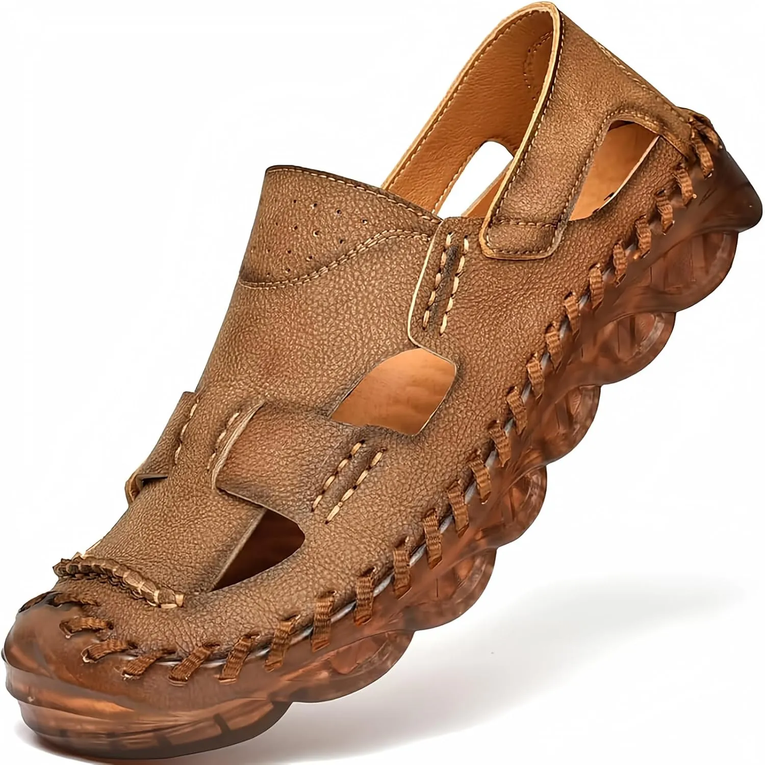 Mens Closed Toe Leather Sandals For Men Breathable Summer Shoes Fisherman Men's Slippers Flip Flops Brown Black Big Size Outdoor Casual Shoe Man Beach Sport Hiking Work Male