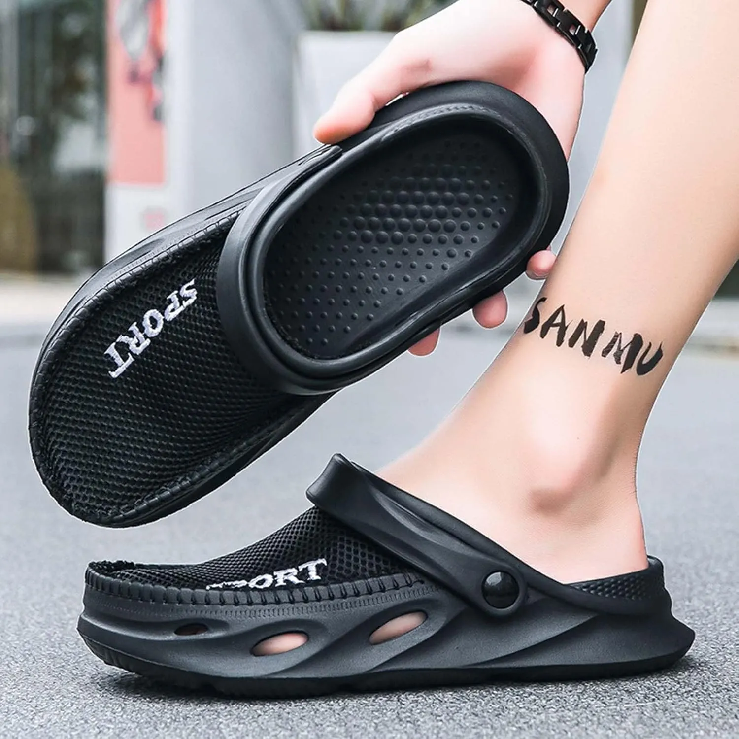Mens Garden Clogs Shoes Breathable Summer Beach Sandals Sports Sandals Adjustable Slide Slip-on Outdoor Beach Slippers