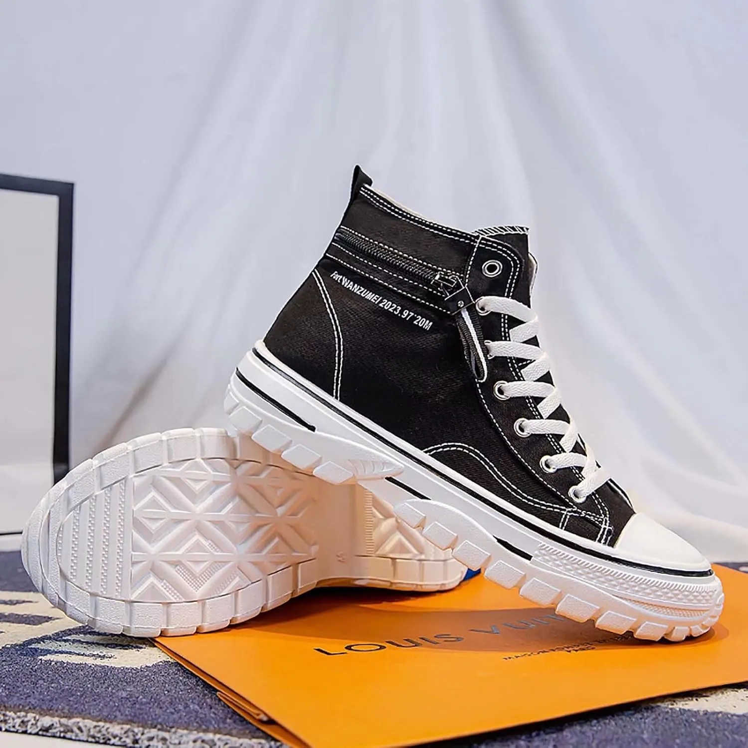 Men's High Top Canvas Shoes Walking Shoes for Men Comfort Fashion Casual Skate Sneakers with Soft Out-Sole
