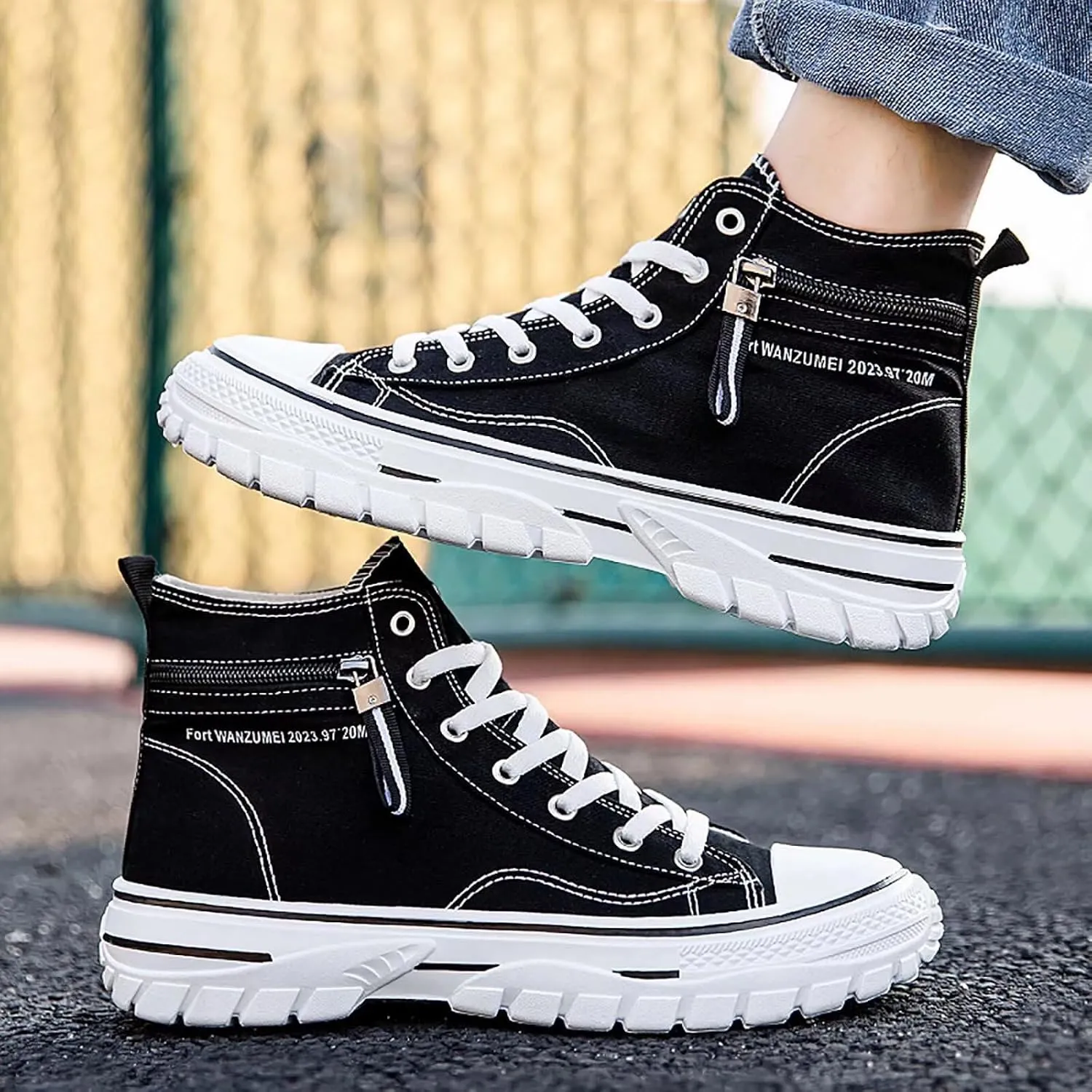 Men's High Top Canvas Shoes Walking Shoes for Men Comfort Fashion Casual Skate Sneakers with Soft Out-Sole