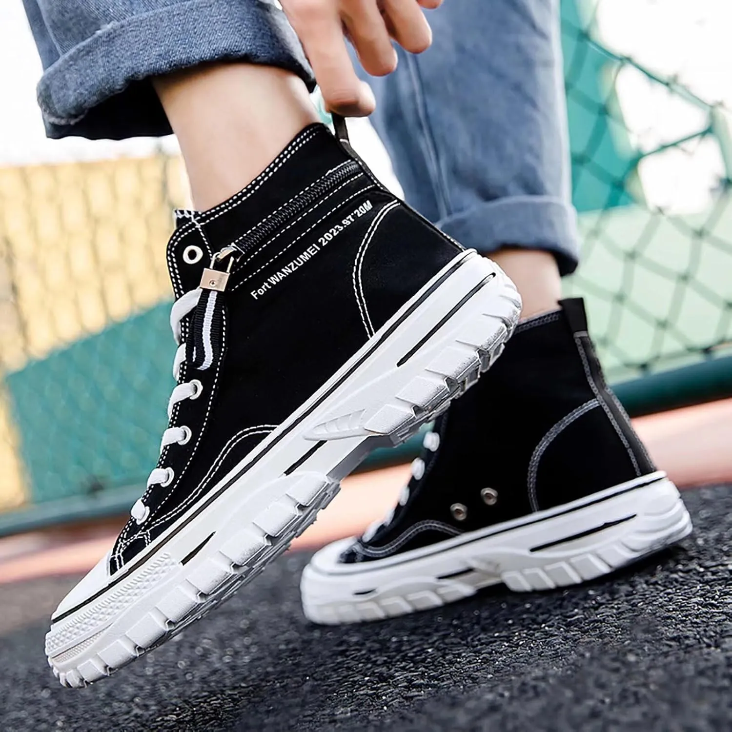 Men's High Top Canvas Shoes Walking Shoes for Men Comfort Fashion Casual Skate Sneakers with Soft Out-Sole