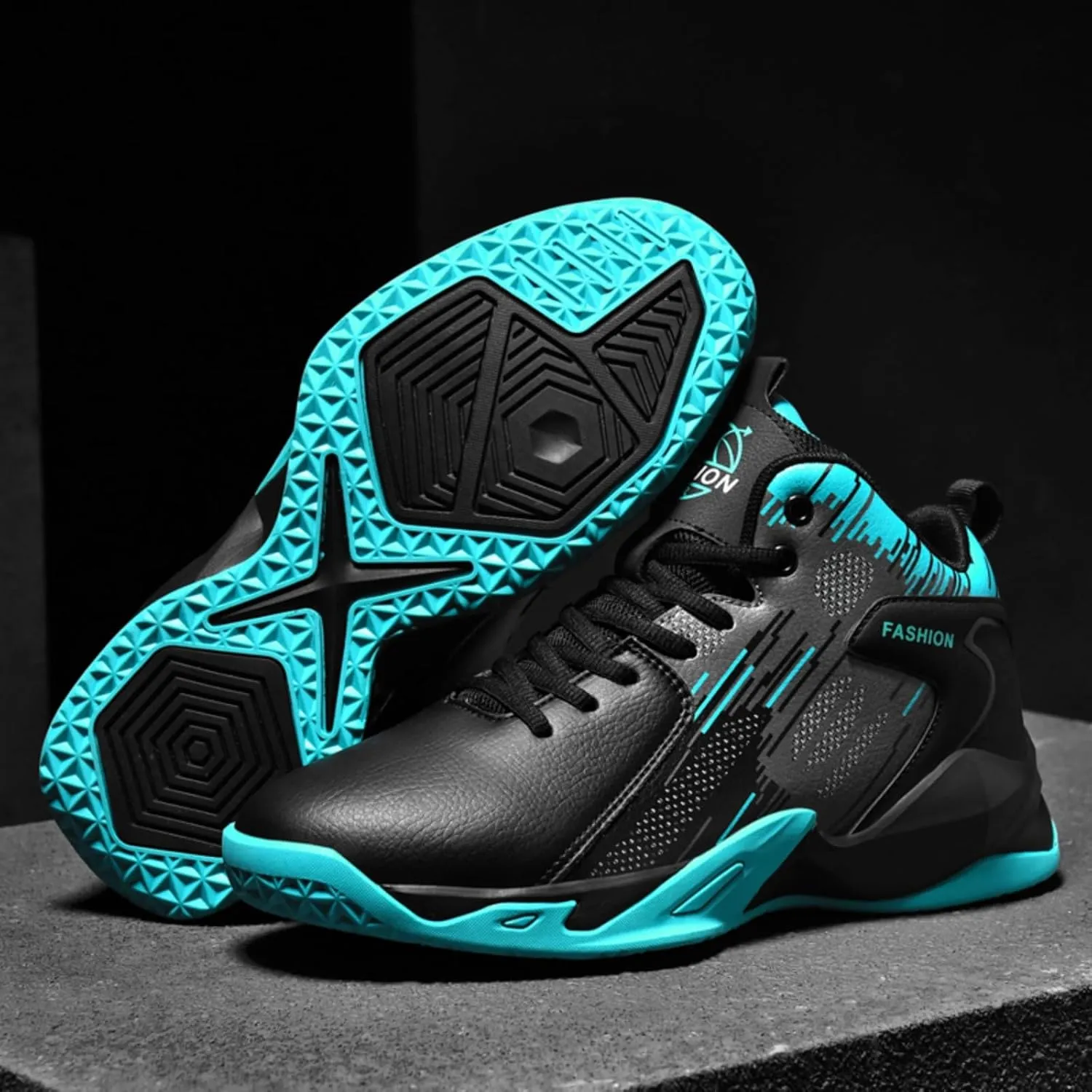 Men's Lace Up Breathable Leather Cushioning Basketball Shoes Fashion High-Top Non-Slip Sneakers Casual for Gym Sports Tennis Jogging Running Walking