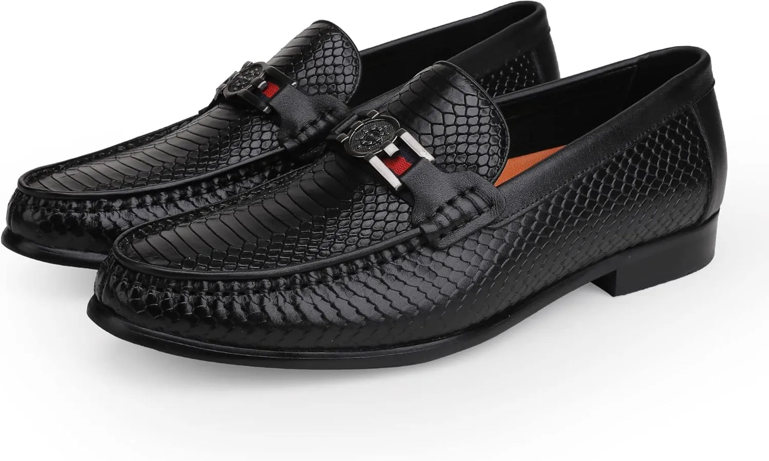 Men's Loafer Mens Crocodile Leather Penny Loafers Black Coffee Slip-On Dress Shoes with Matel Buckle Shoes for Business, Weddings, Parties and Casual Events