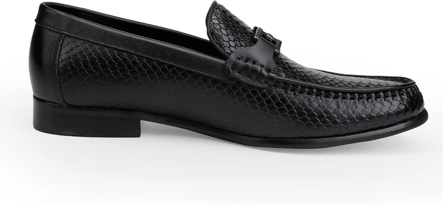 Men's Loafer Mens Crocodile Leather Penny Loafers Black Coffee Slip-On Dress Shoes with Matel Buckle Shoes for Business, Weddings, Parties and Casual Events