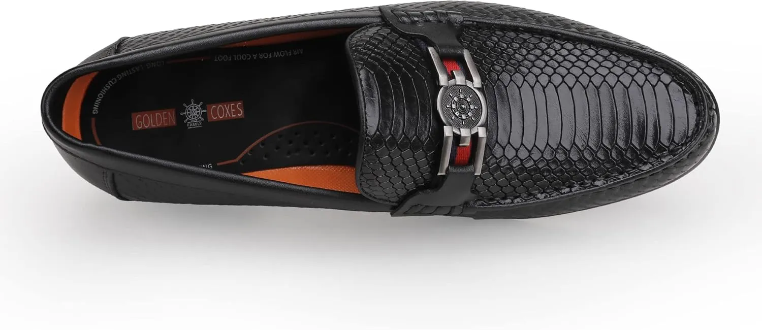 Men's Loafer Mens Crocodile Leather Penny Loafers Black Coffee Slip-On Dress Shoes with Matel Buckle Shoes for Business, Weddings, Parties and Casual Events