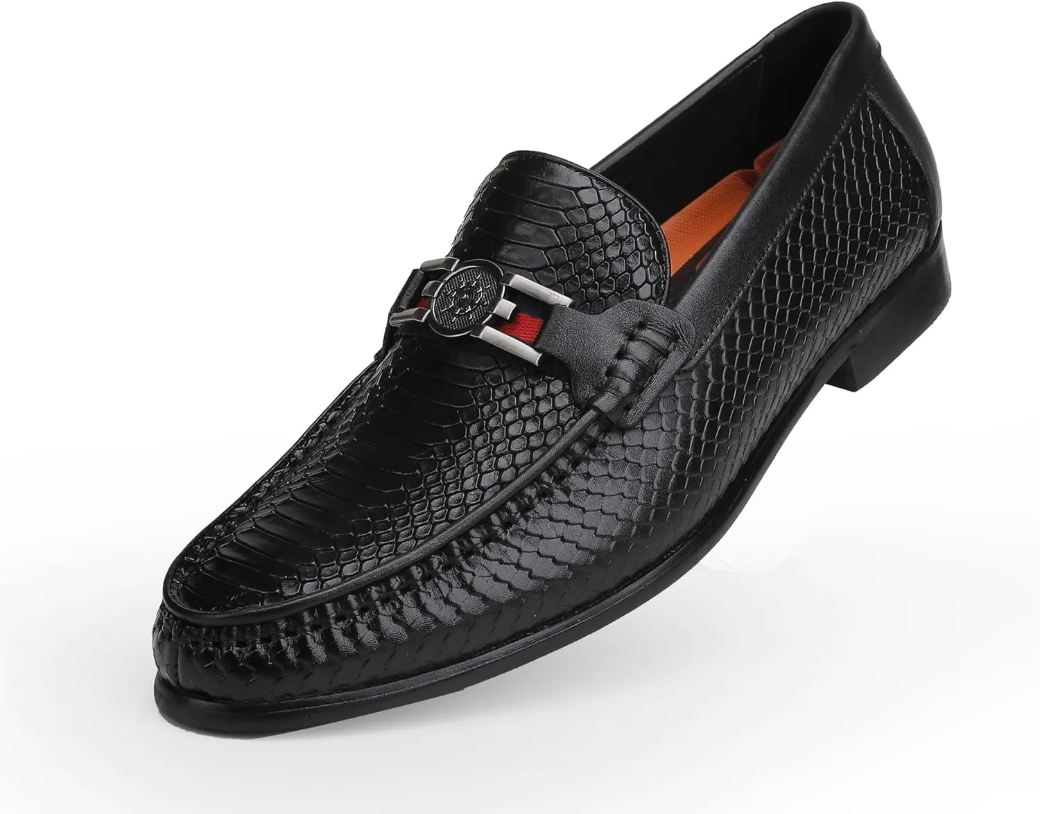 Men's Loafer Mens Crocodile Leather Penny Loafers Black Coffee Slip-On Dress Shoes with Matel Buckle Shoes for Business, Weddings, Parties and Casual Events