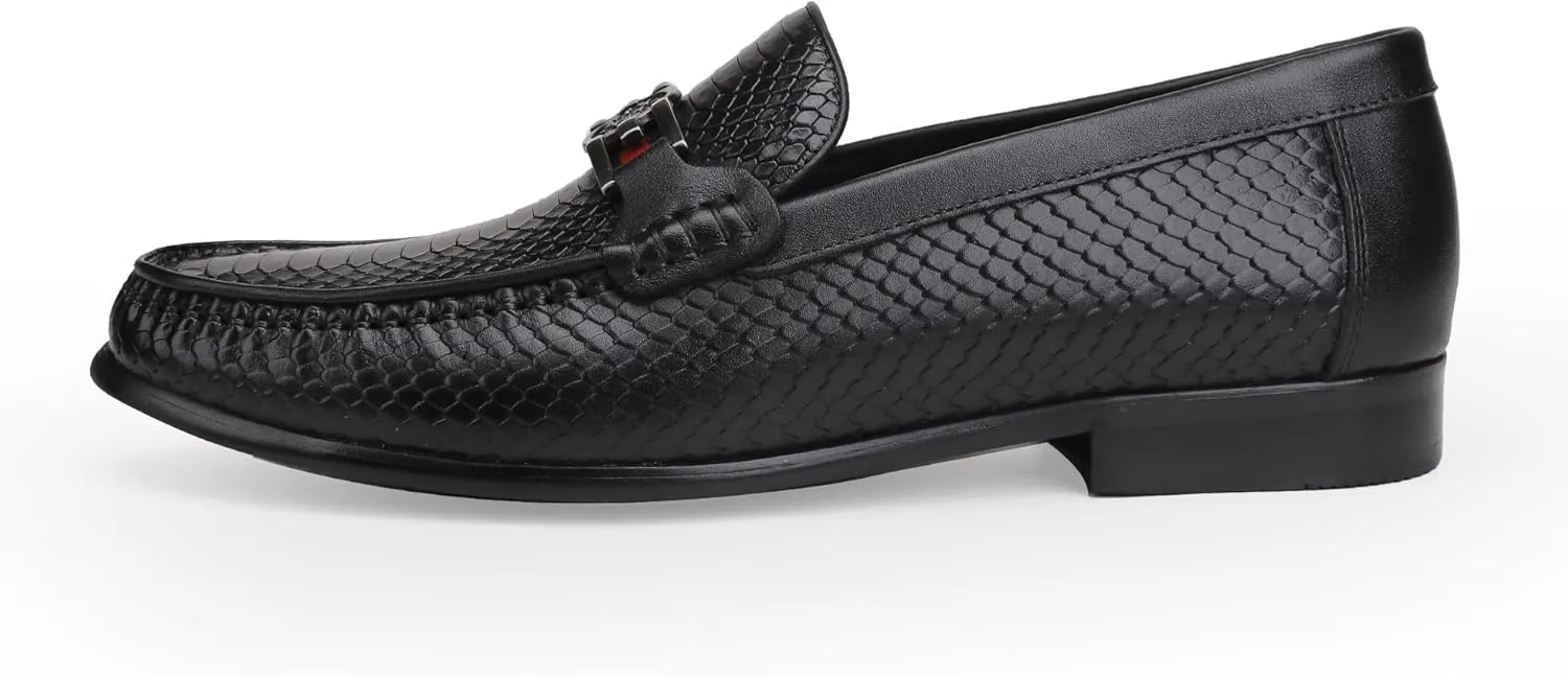 Men's Loafer Mens Crocodile Leather Penny Loafers Black Coffee Slip-On Dress Shoes with Matel Buckle Shoes for Business, Weddings, Parties and Casual Events