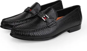 Men's Loafer Mens Crocodile Leather Penny Loafers Black Coffee Slip-On Dress Shoes with Matel Buckle Shoes for Business, Weddings, Parties and Casual Events