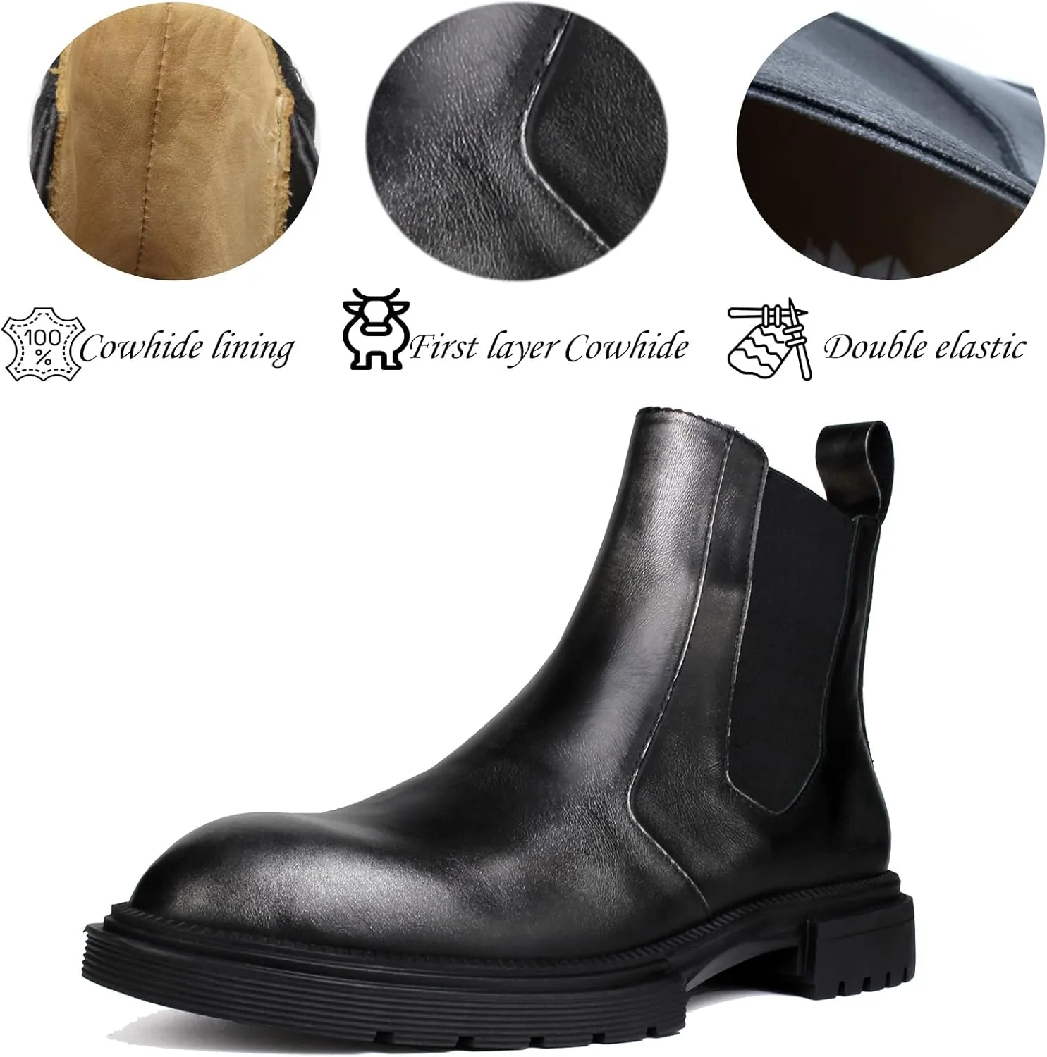 Men's Premium Leather Chelsea Boots | Double Elastic Gussets & Breathable OrthoLite Anti-Odor Insoles | Slip-Resistant Rubber Outsole, Leather Lined for All-Day Comfort (Casual & Work)