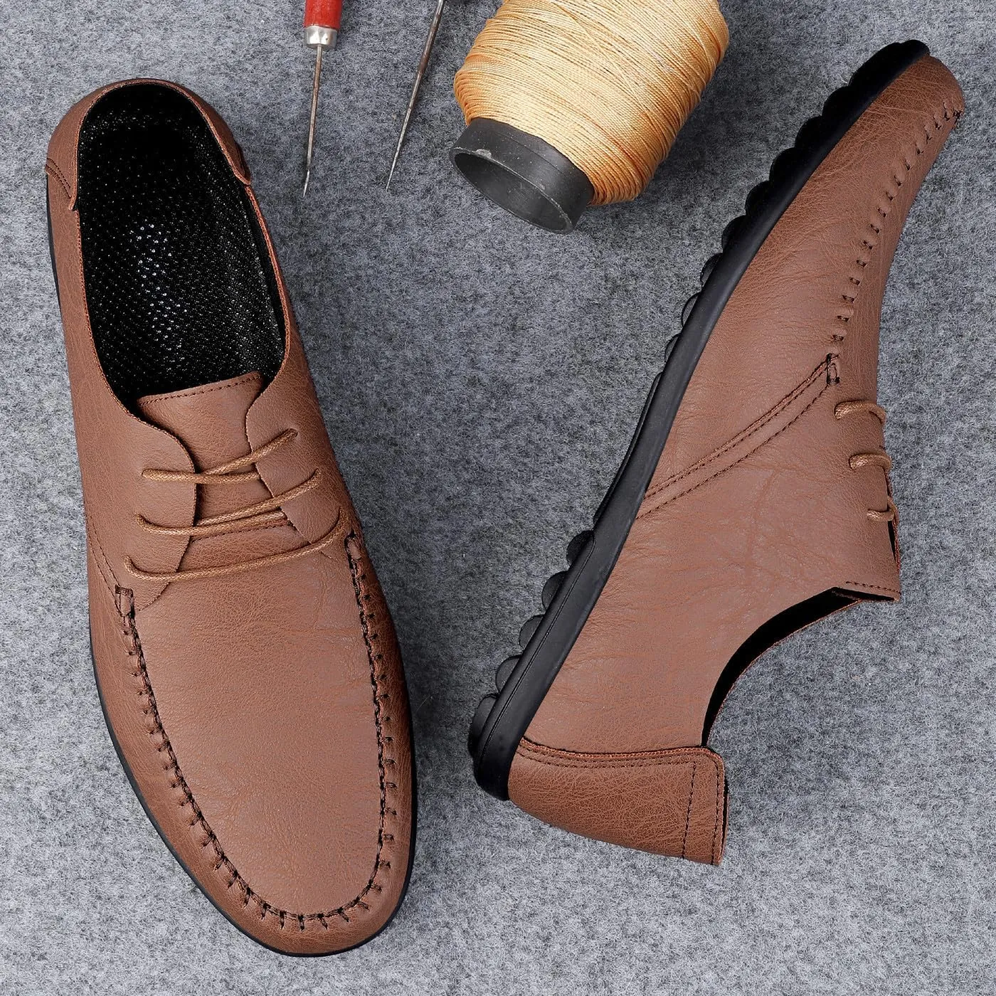 Men's Premium PU Casual Lace Up Sneakers Walking Business Driving Flats Shoes