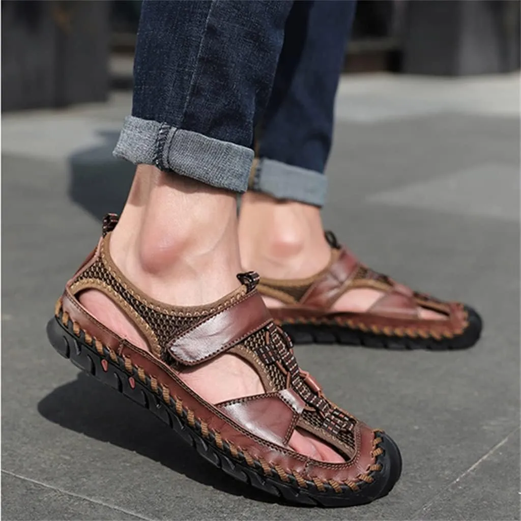 Men's Sandals Outdoor Non-slip Men's Beach Sandals Handmade Genuine Leather Men's Shoes Men Sneakers(43)