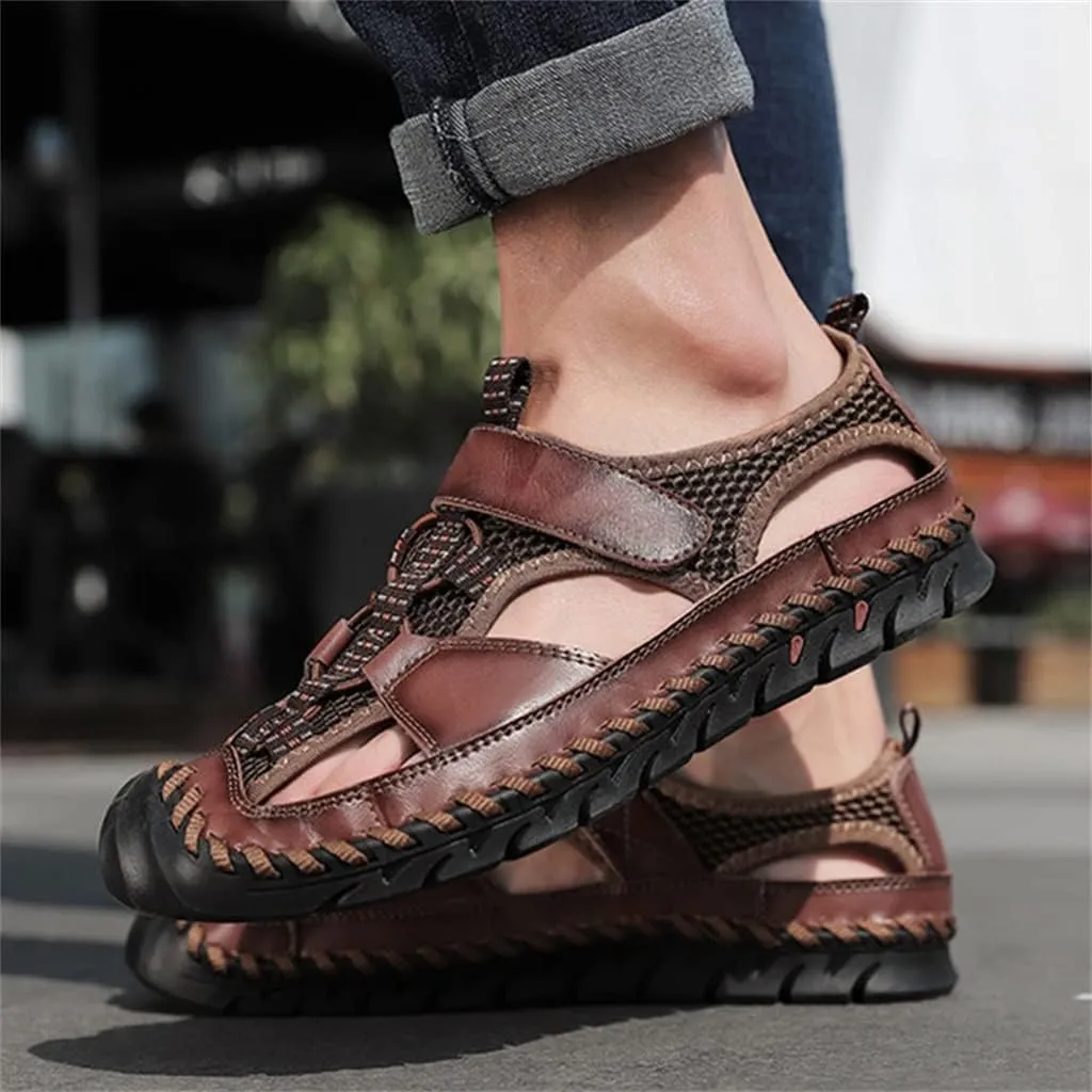 Men's Sandals Outdoor Non-slip Men's Beach Sandals Handmade Genuine Leather Men's Shoes Men Sneakers(43)
