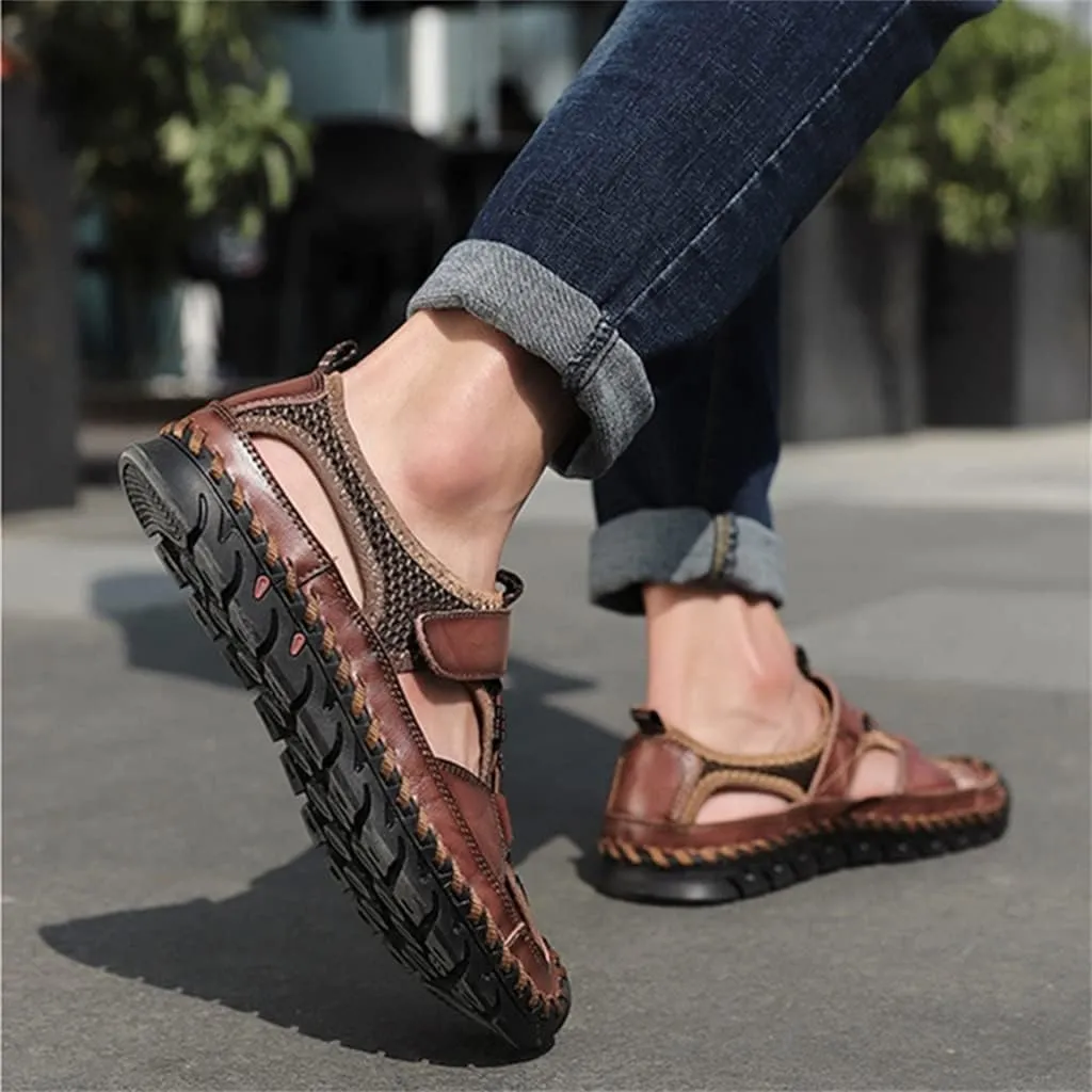 Men's Sandals Outdoor Non-slip Men's Beach Sandals Handmade Genuine Leather Men's Shoes Men Sneakers(43)