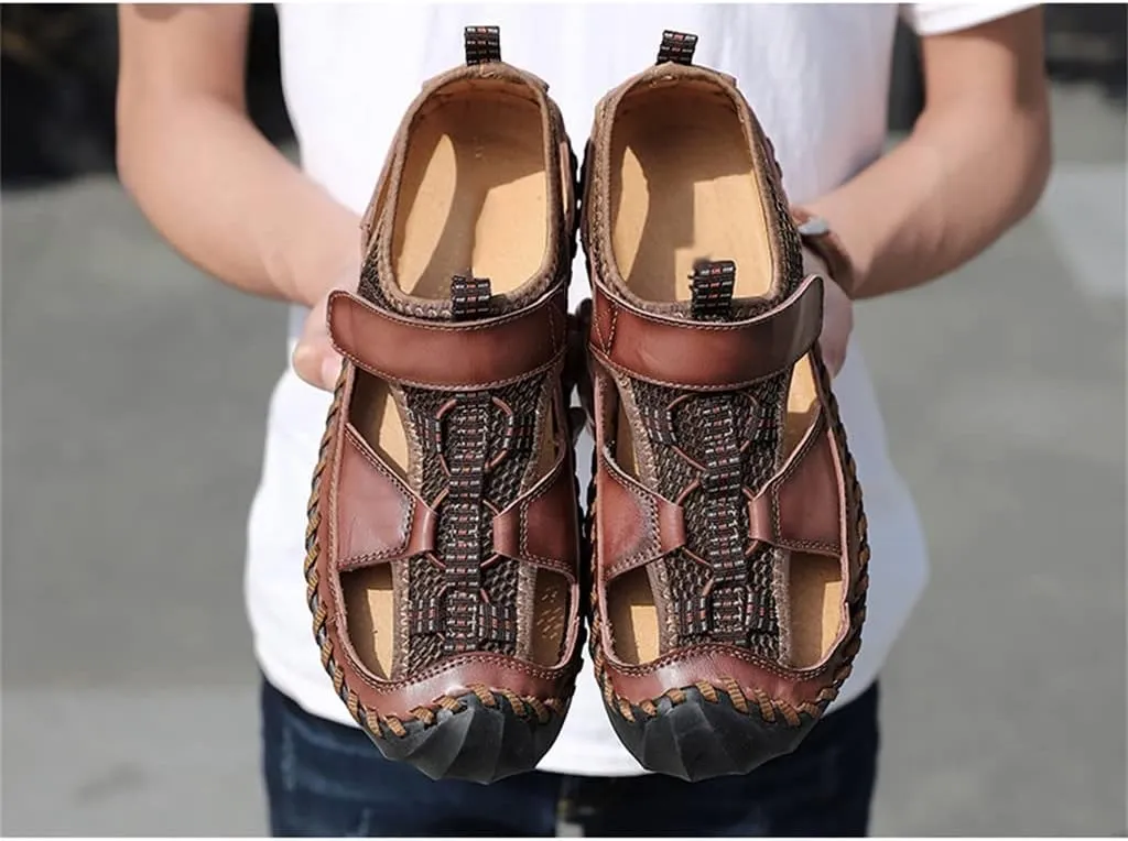 Men's Sandals Outdoor Non-slip Men's Beach Sandals Handmade Genuine Leather Men's Shoes Men Sneakers(43)