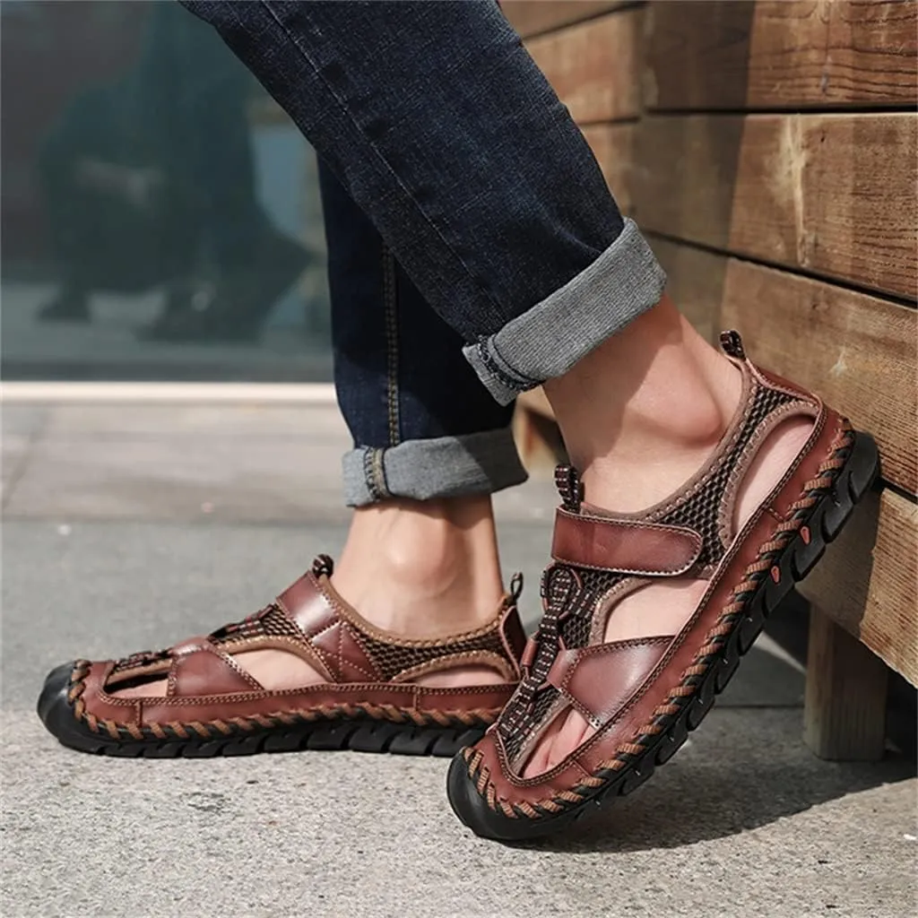 Men's Sandals Outdoor Non-slip Men's Beach Sandals Handmade Genuine Leather Men's Shoes Men Sneakers(43)
