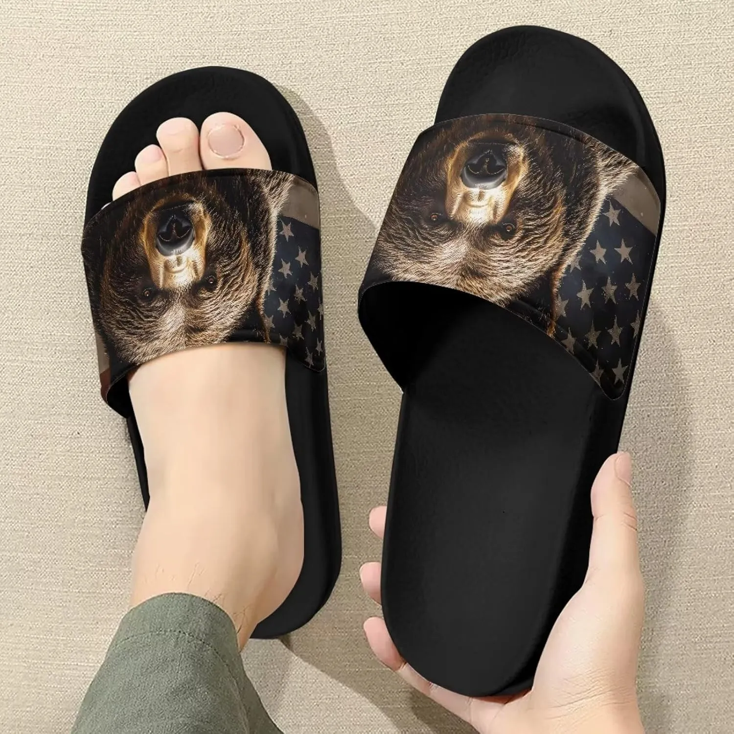Mens Slide Sandal Slippers Adult Comfort House Slippers Flat Slides Shower Sandals for Home Outdoor Walking
