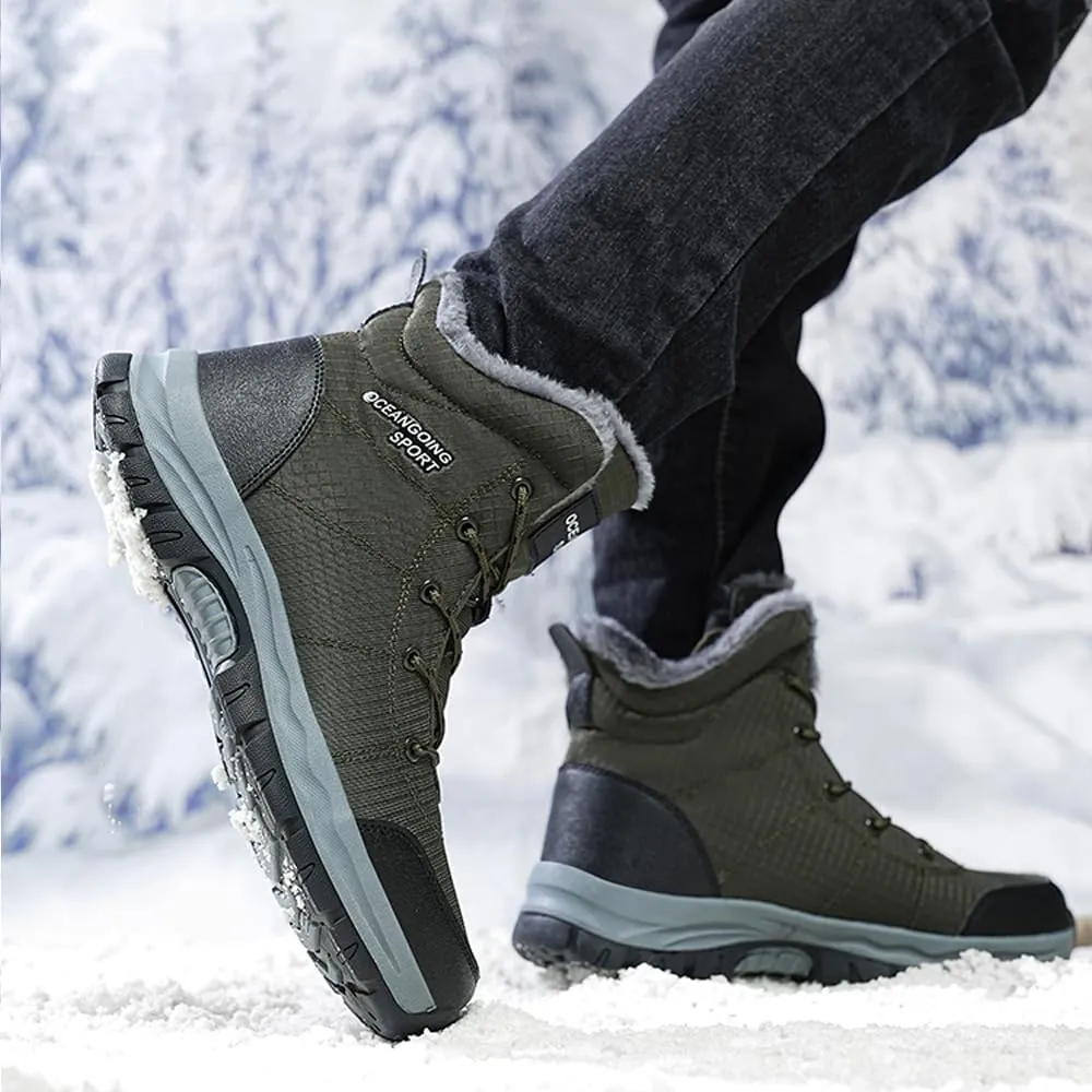 Men's Warm Winter Snow Boots for Hiking: Water Resistant Work Ankle Shoes for Outdoor - Non Slip Trekking Boot for Men