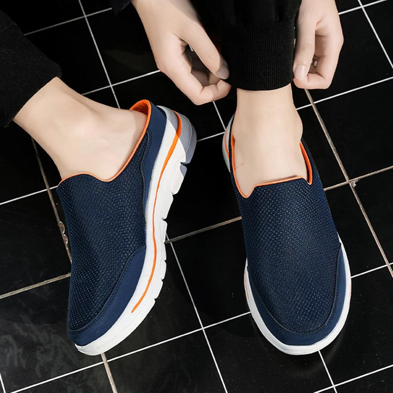 Mens Womens Backless Slippers Mesh Knitted Clogs Sneakers Lightweight Comfortable Walking Open Back Shoes Slip on Trendy Casual Breathable Slippers Shoes Closed Toe Slides Outdoor Sports Wedge Mules