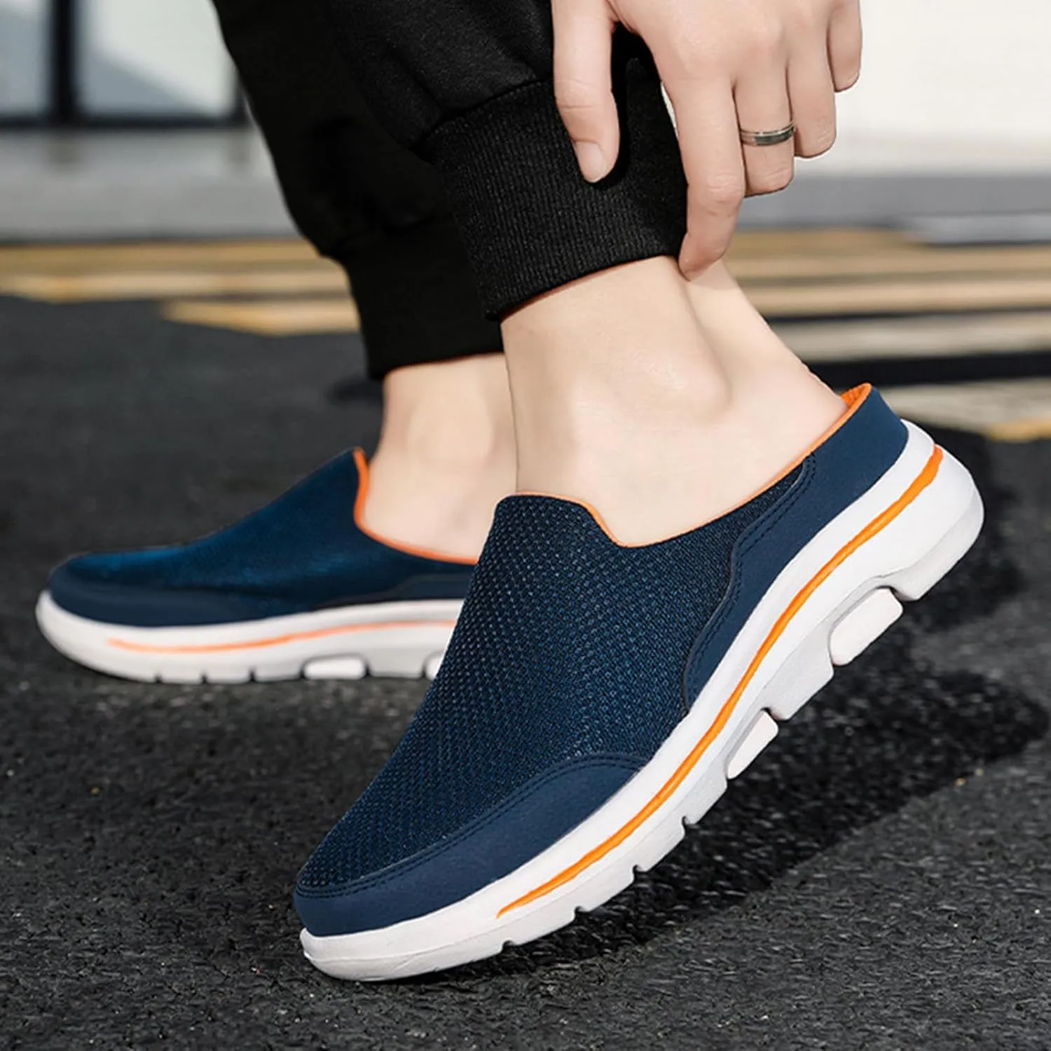 Mens Womens Backless Slippers Mesh Knitted Clogs Sneakers Lightweight Comfortable Walking Open Back Shoes Slip on Trendy Casual Breathable Slippers Shoes Closed Toe Slides Outdoor Sports Wedge Mules