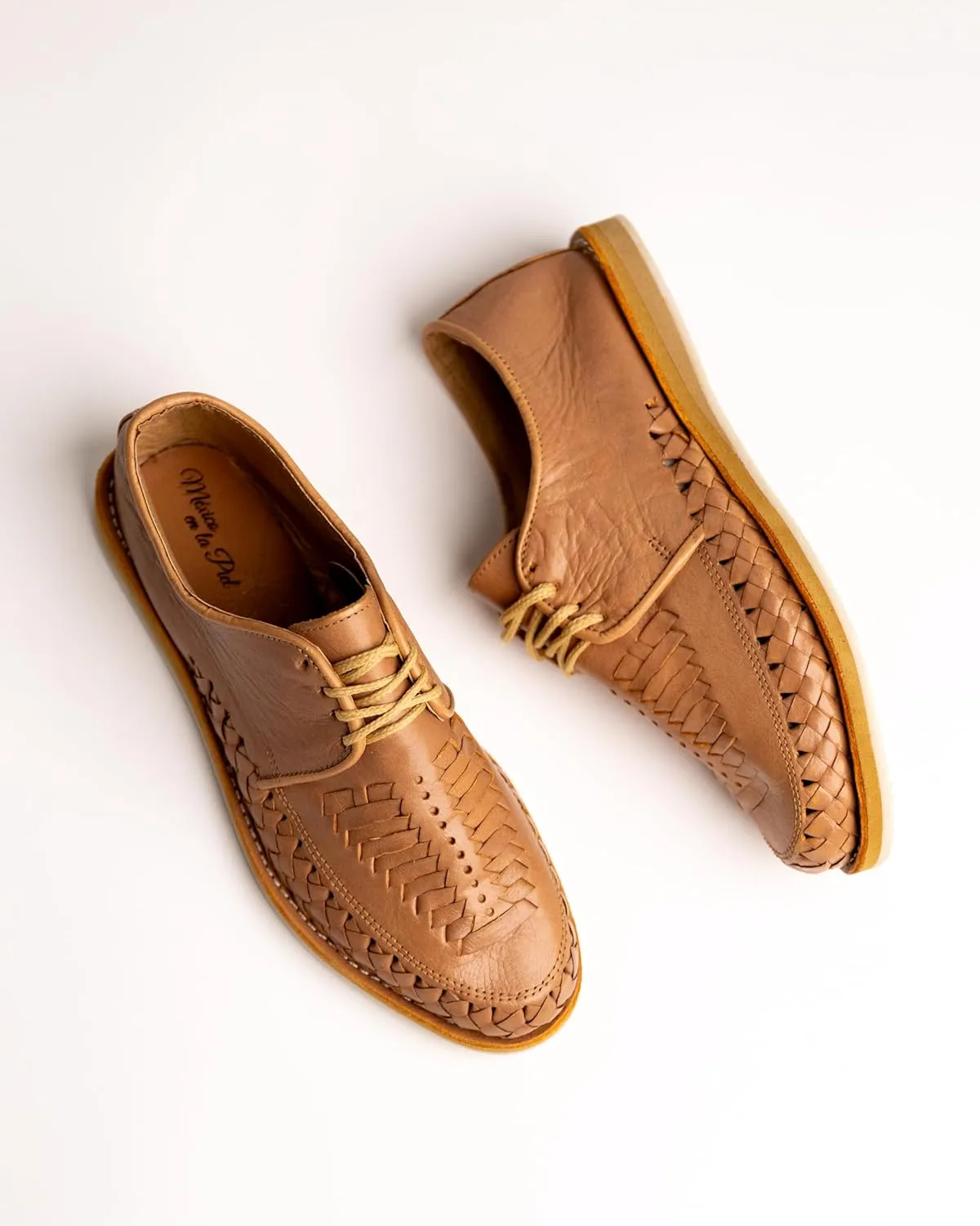Mexico en la Piel Handmade Men’s Leather Huarache Sandals - Genuine Tan Leather, Closed-Toe, Lace-Up, Breathable, Comfortable, Crepe Sole, Sizes 7-13 US