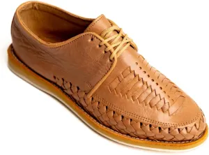 Mexico en la Piel Handmade Men’s Leather Huarache Sandals - Genuine Tan Leather, Closed-Toe, Lace-Up, Breathable, Comfortable, Crepe Sole, Sizes 7-13 US