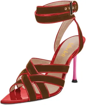 miss left Women Sexy Strappy Stiletto High Heel Sandals Open Pointy Toe Cross Straps Buckle Pumps Soft Velvet Weekend Party Shoes Size 4-16 US