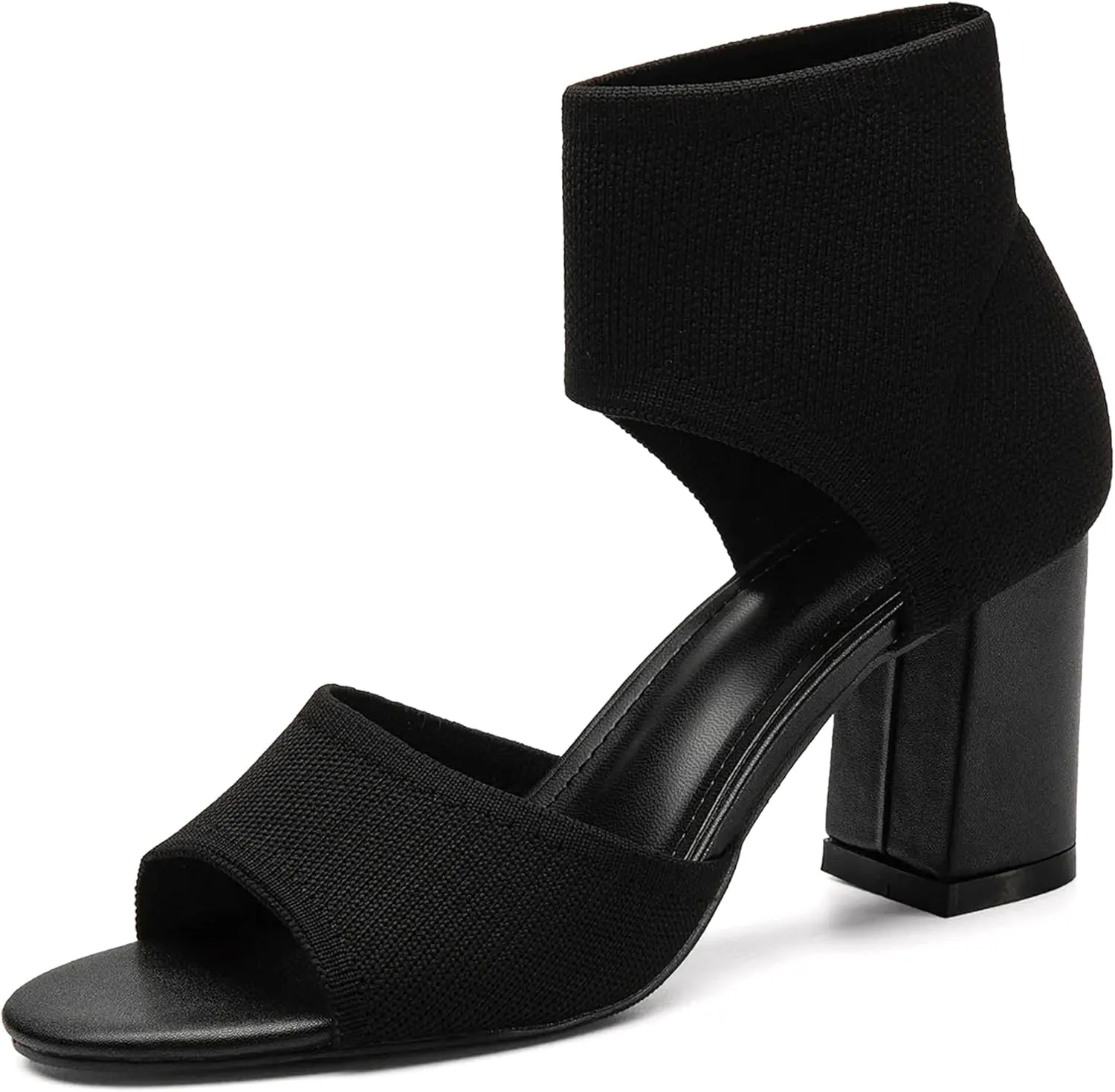 MOUSSE FIT Women's Knit Block Heel Sandals - 2.5 Inch Knit Chunky Block Heels, Non-Slip Rubber Sole Wedding & Party Shoes with Breathable Design