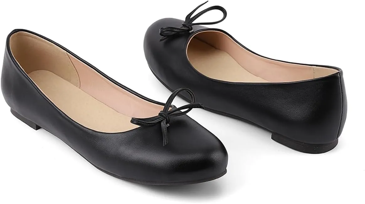 MRKEWUNEY Elegant Bow Ballet Flats for Women Slip On Comfortable Dress Shoes EU32-54