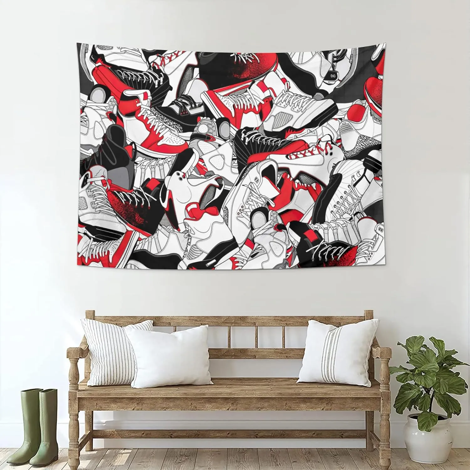 Narikuto Retro Basketball Tapestry Wall Hanging Party Decorations Sport Shoes Poster Sneaker Ball Sneaker Head Backdrops Banner Birthday Celebration Basketball-Themed Bedroom Aesthetic Room80 x60