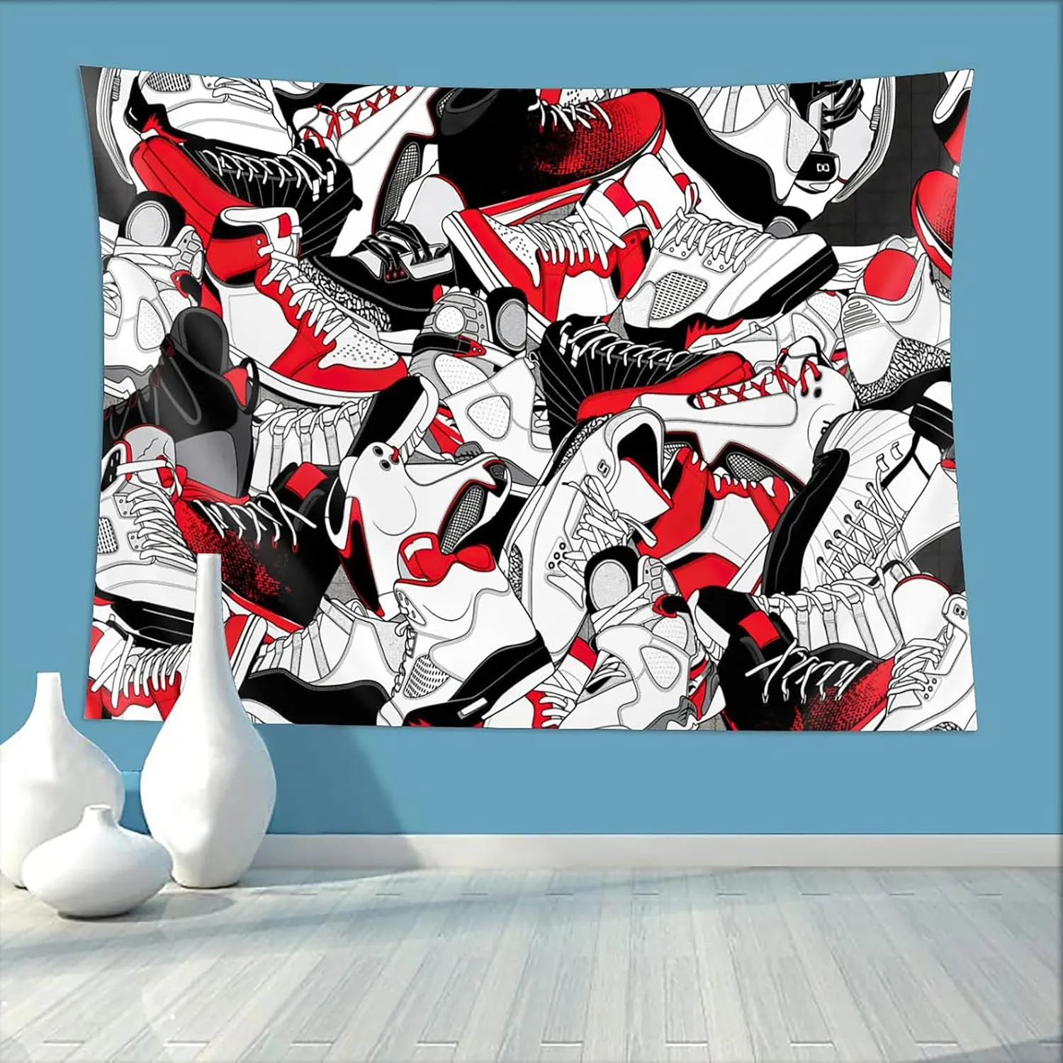 Narikuto Retro Basketball Tapestry Wall Hanging Party Decorations Sport Shoes Poster Sneaker Ball Sneaker Head Backdrops Banner Birthday Celebration Basketball-Themed Bedroom Aesthetic Room80 x60