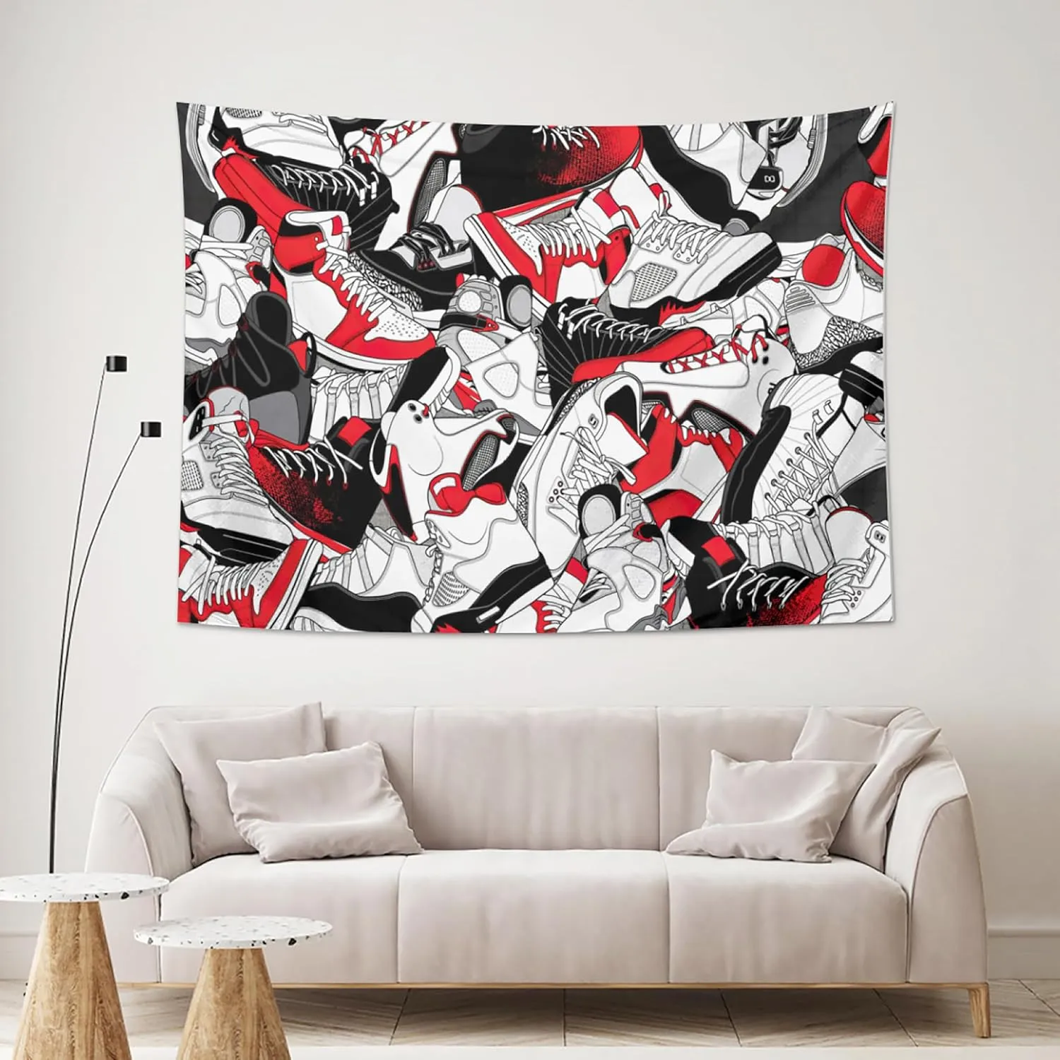 Narikuto Retro Basketball Tapestry Wall Hanging Party Decorations Sport Shoes Poster Sneaker Ball Sneaker Head Backdrops Banner Birthday Celebration Basketball-Themed Bedroom Aesthetic Room80 x60