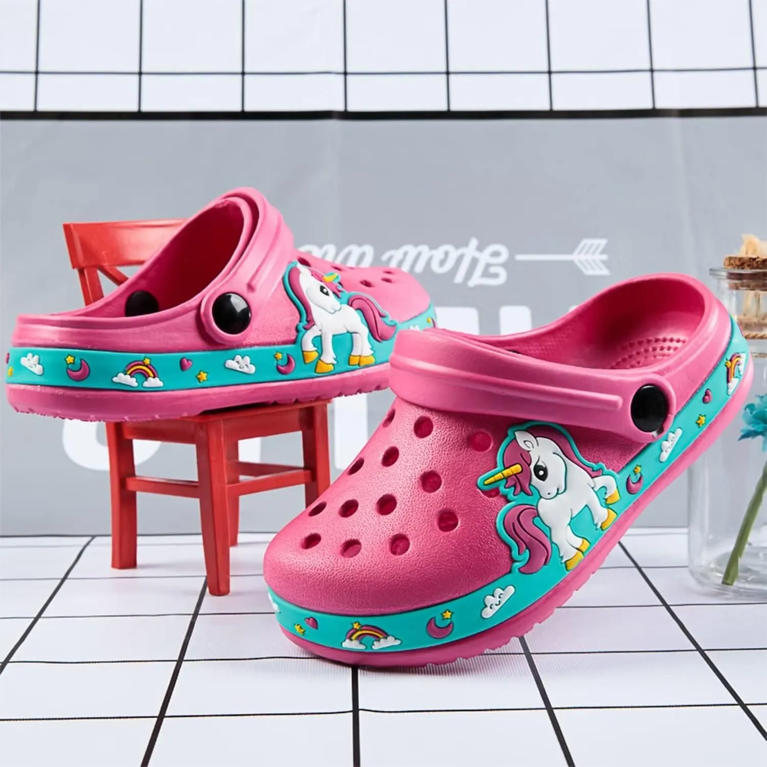 OHSNMAKSL Toddler Clog Slippers Garden Sandals Slip On Water Shoes Sneakers Cartoon Slides for Boys and Girls Children Beach Pool Shower