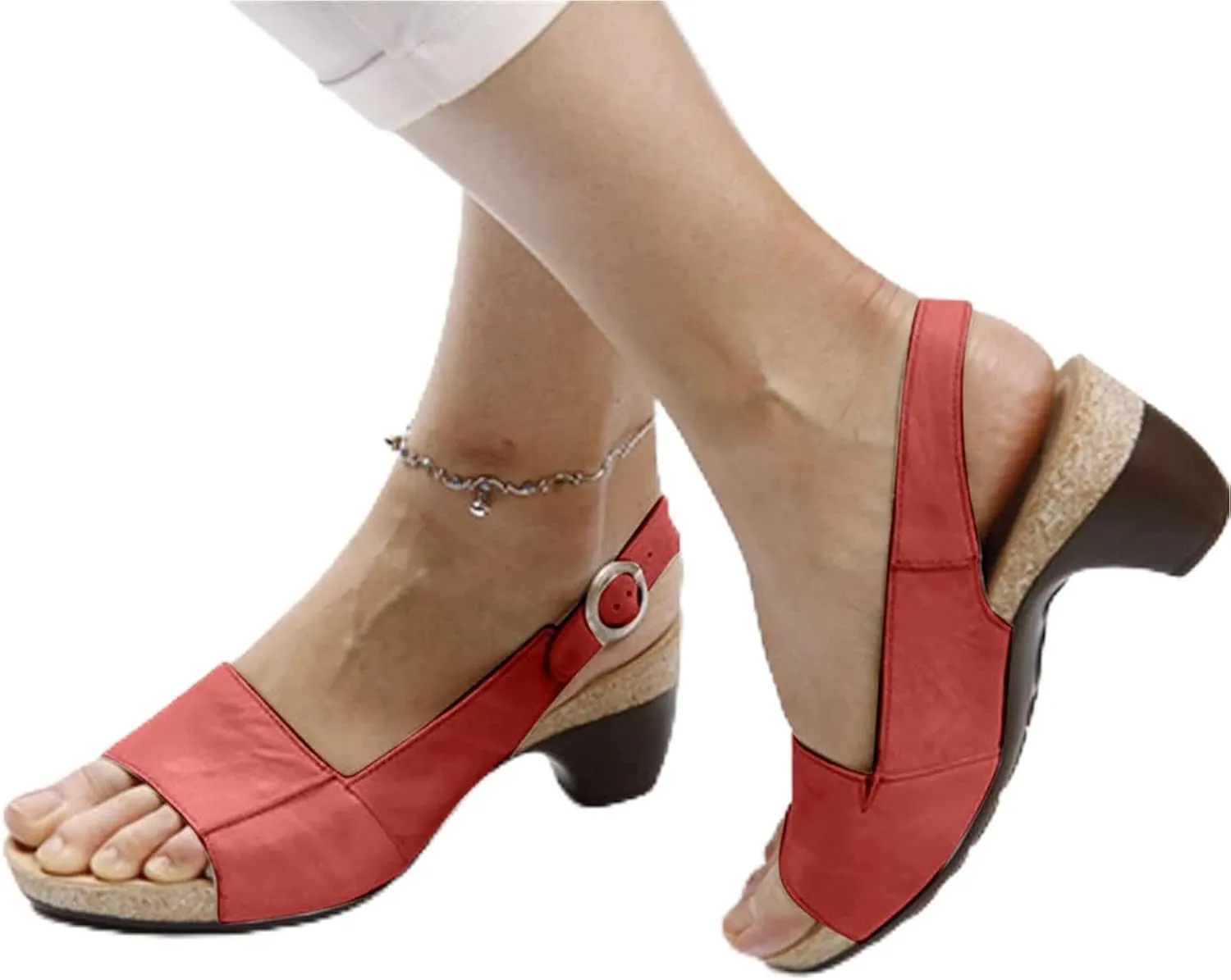 OMIREL Women's Comfortable Walking Sandals with Arch Support Orthotic Sandals Wedge Sandals Ankle Strap Open Toe Summer Sandal Anti-Slip Breathable Sandal Slip on Flip Flops,Red,US10/EU41