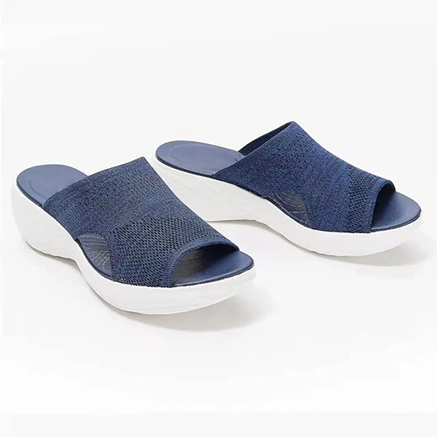 OMIREL Womens Open Toe Washable Slingback Orthopedic Platform Sandals Mesh Upper Breathable Wedges Sandals Women Flip Flops Summer Walking Wedge Shoes,Blue,US6/EU37