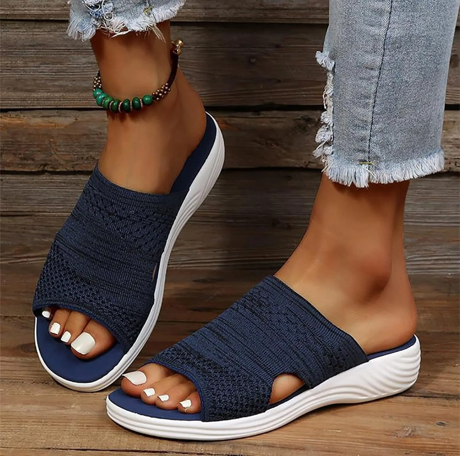 OMIREL Womens Open Toe Washable Slingback Orthopedic Platform Sandals Mesh Upper Breathable Wedges Sandals Women Flip Flops Summer Walking Wedge Shoes,Blue,US6/EU37