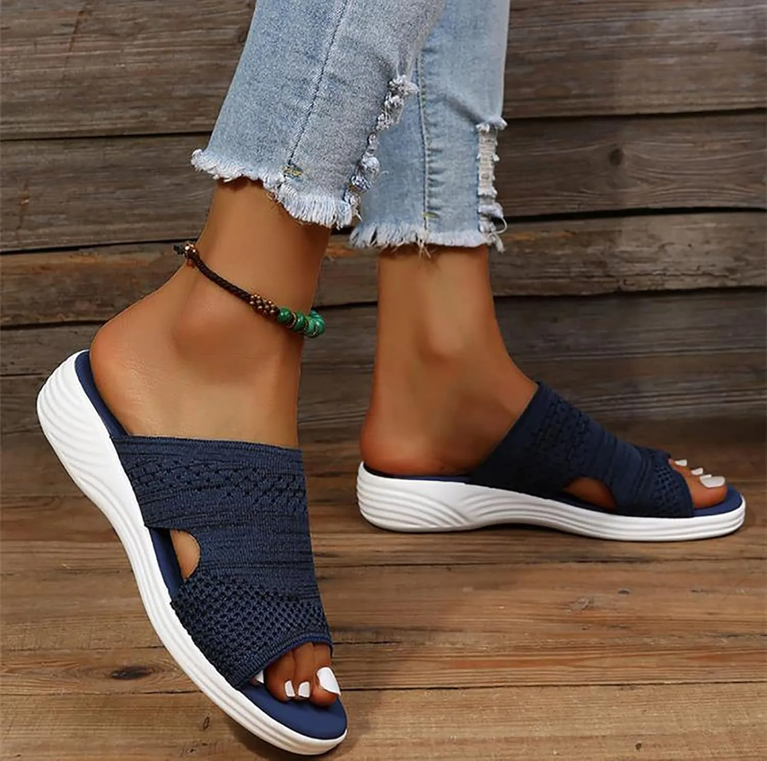 OMIREL Womens Open Toe Washable Slingback Orthopedic Platform Sandals Mesh Upper Breathable Wedges Sandals Women Flip Flops Summer Walking Wedge Shoes,Blue,US6/EU37