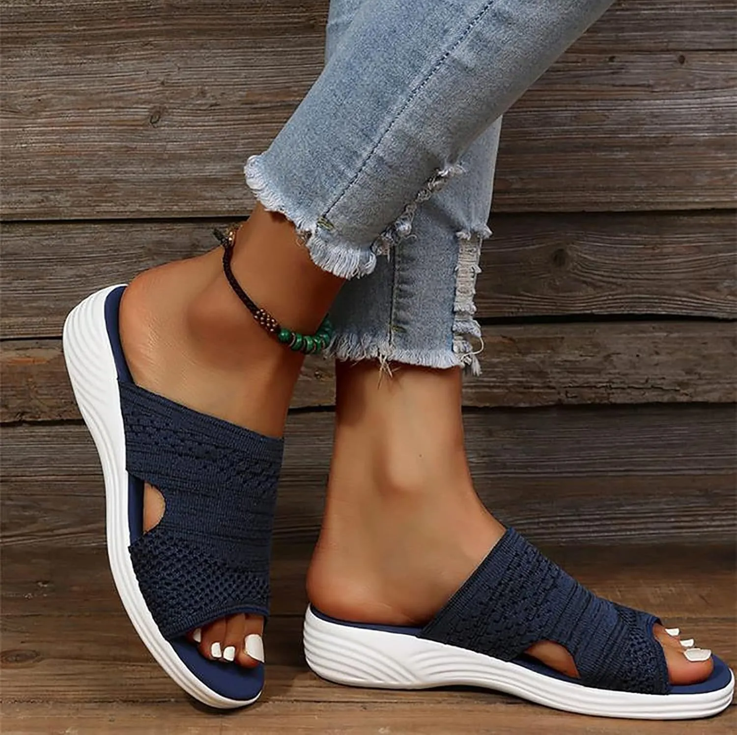 OMIREL Womens Open Toe Washable Slingback Orthopedic Platform Sandals Mesh Upper Breathable Wedges Sandals Women Flip Flops Summer Walking Wedge Shoes,Blue,US6/EU37