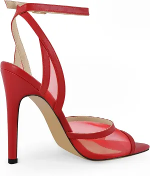 onlymaker Women's Sexy Peep Toe Fishnet Mesh Ankle Sandals Point Toe Cross Buckle Strappy Open-back Stiletto High Heel Sandals