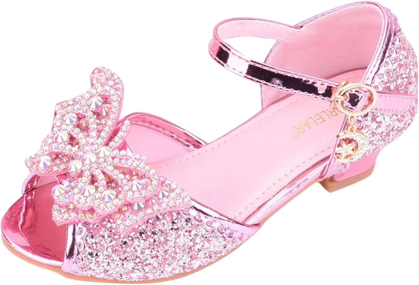 Open Front Bow Sequins Sandals for Girls Kids Princess Wedding Formal Ankle High Heel Shoes Summer Dress Dance Sandals