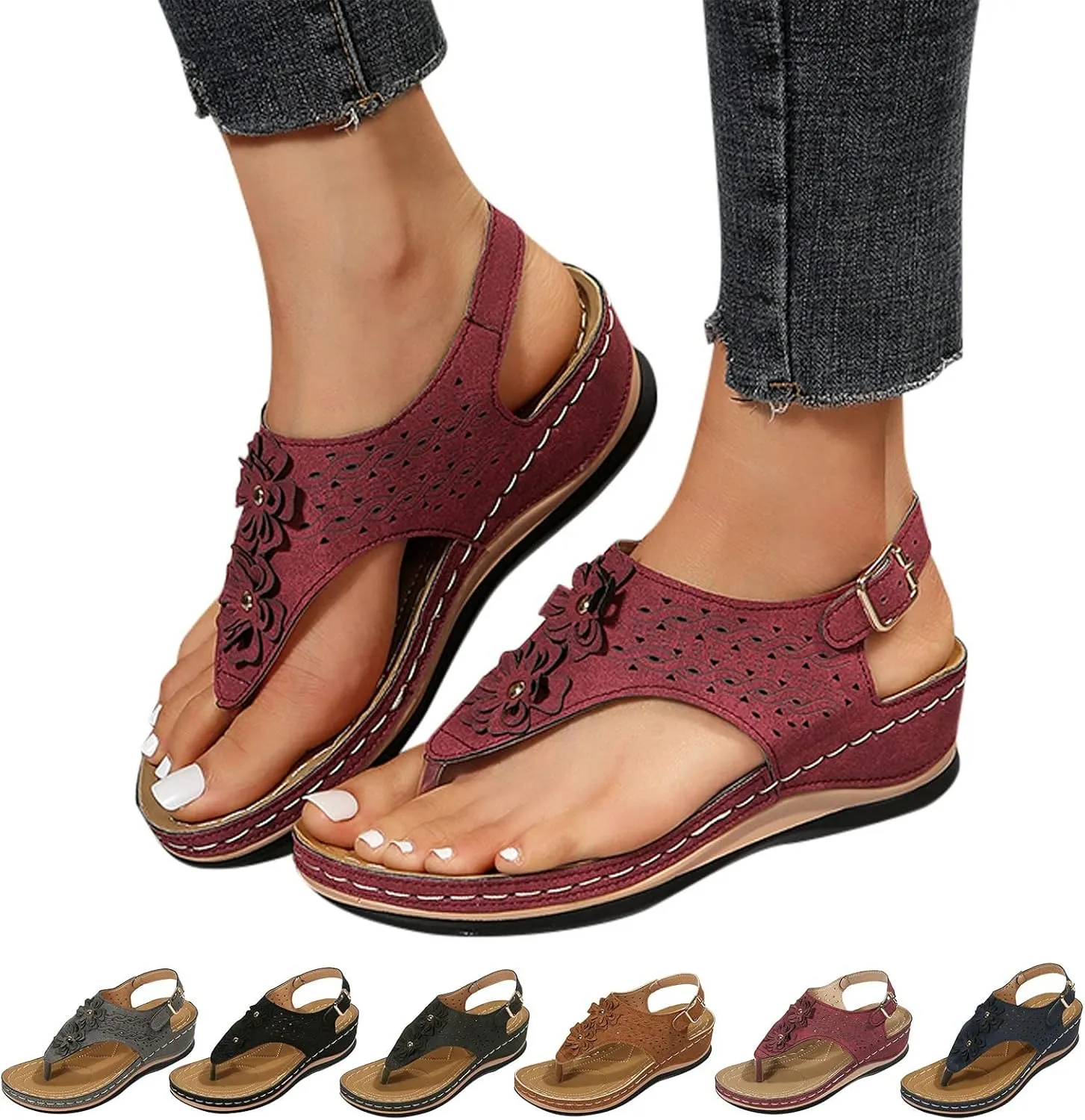 Orthopedic Sandals for Women Arch Support Wide Flip Flops Beach Dressy Wedge Sandal Dressy Summer Arch Support Shoes for Womens Wedge Shoes Slip On Dressy Woman Orthopedic Shoe
