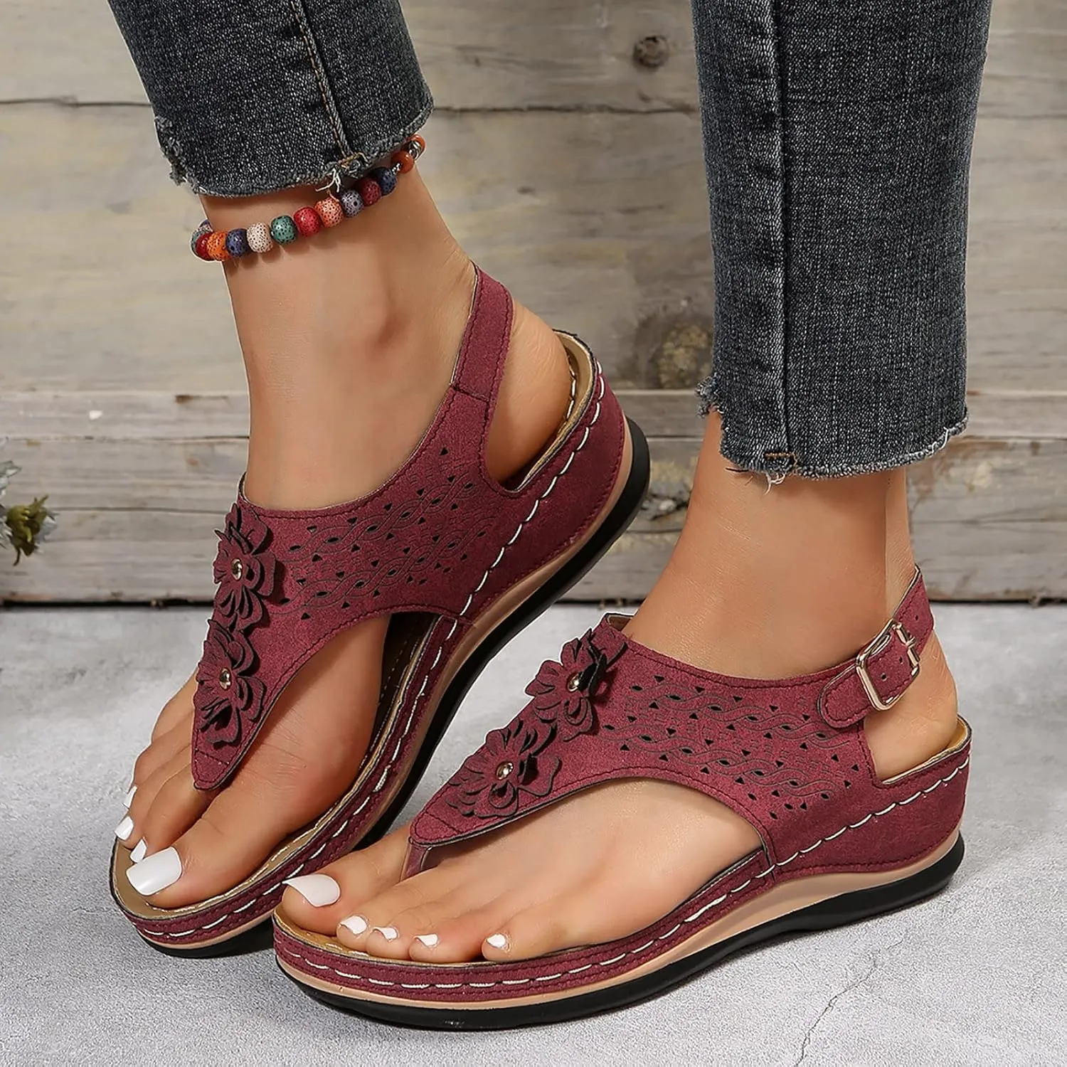 Orthopedic Sandals for Women Arch Support Wide Flip Flops Beach Dressy Wedge Sandal Dressy Summer Arch Support Shoes for Womens Wedge Shoes Slip On Dressy Woman Orthopedic Shoe