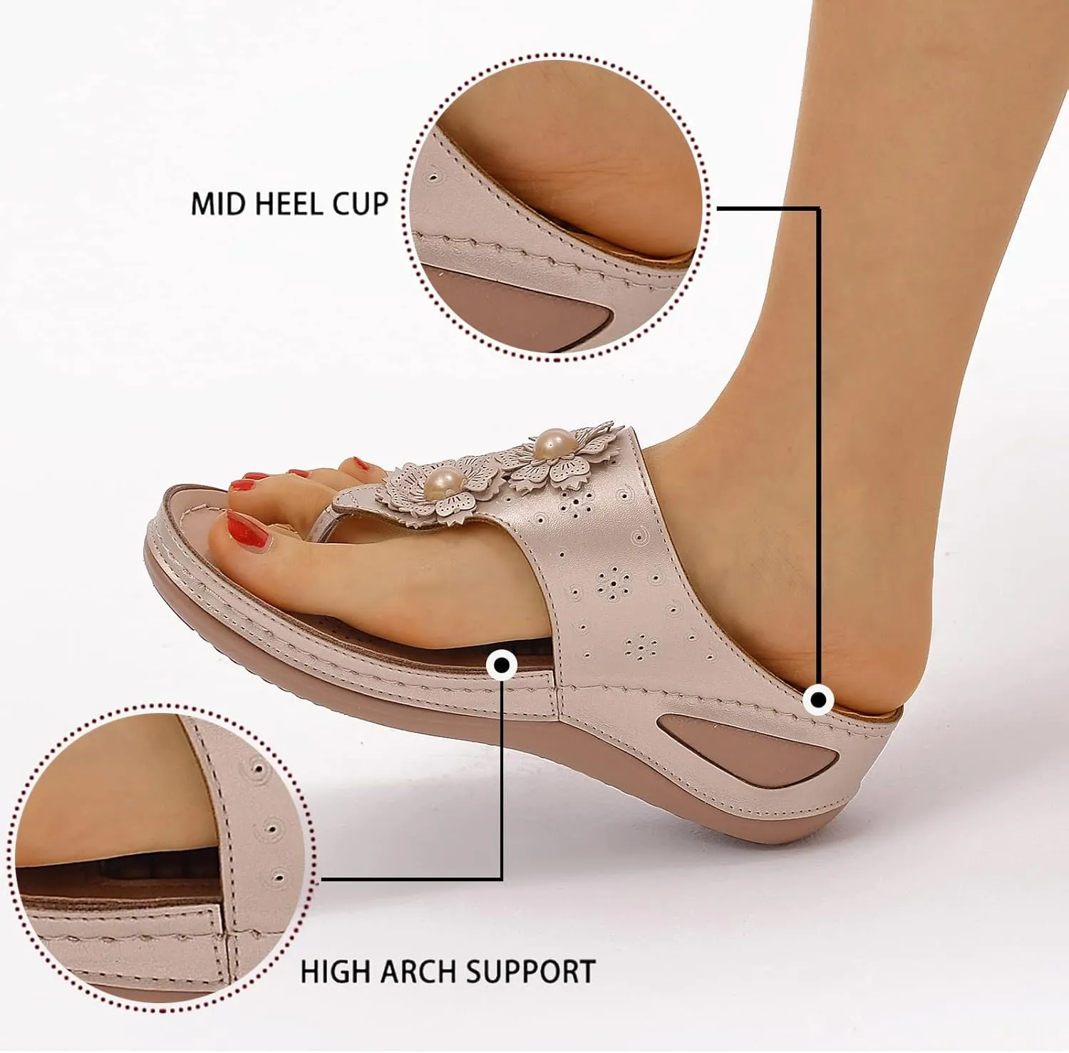 Orthopedic Sandals for Women Wide Width Flip Flops Beach Wedge Womens Wedge Sandal Comfortable Closed Toe Arch Support Womans Slides Orthopedic Shoes Summer Dressy Dressy Orthotic Shoe
