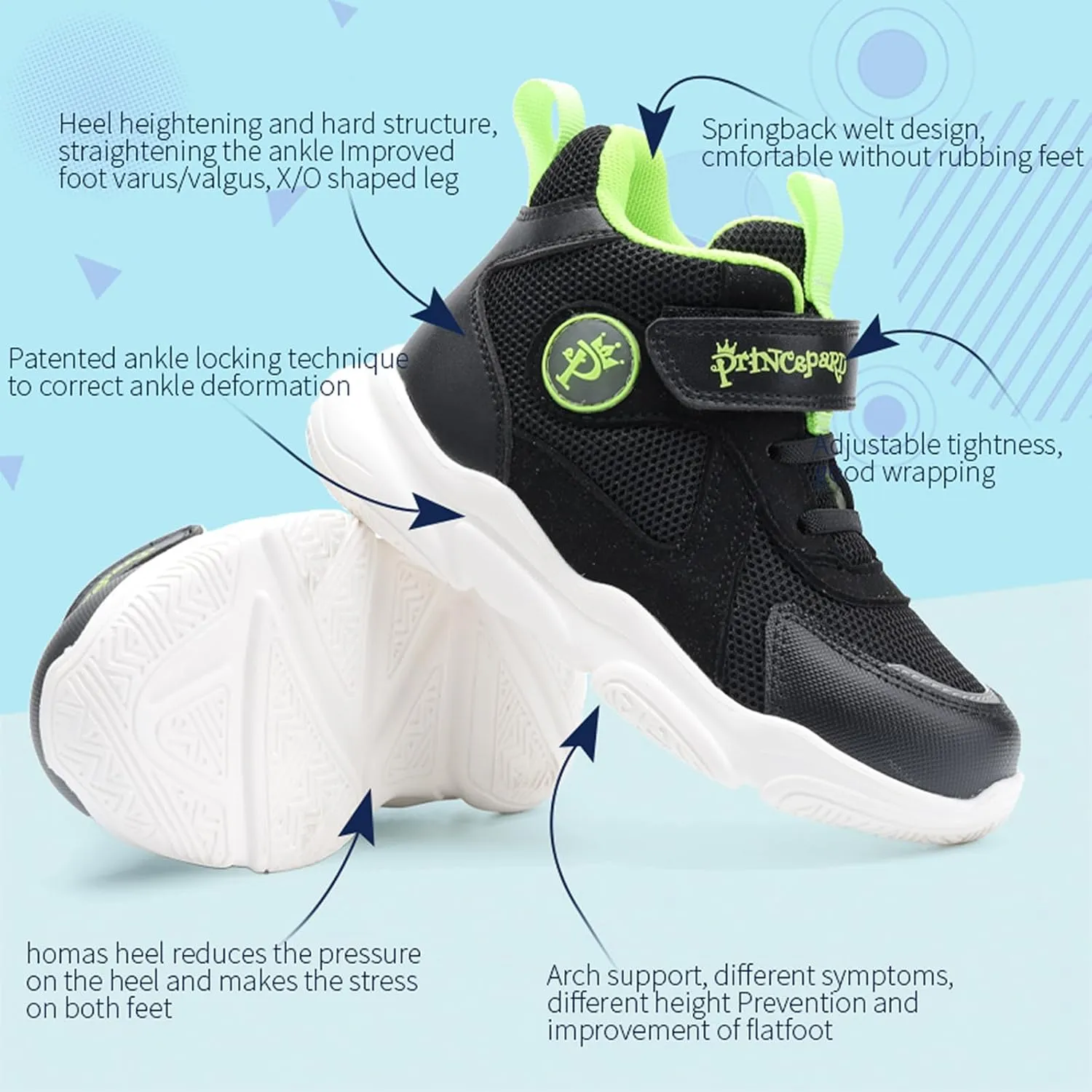 Orthopedic Sneakers for Toddlers and Kids with Ankle and Arch Support,Lightweight and Breathable