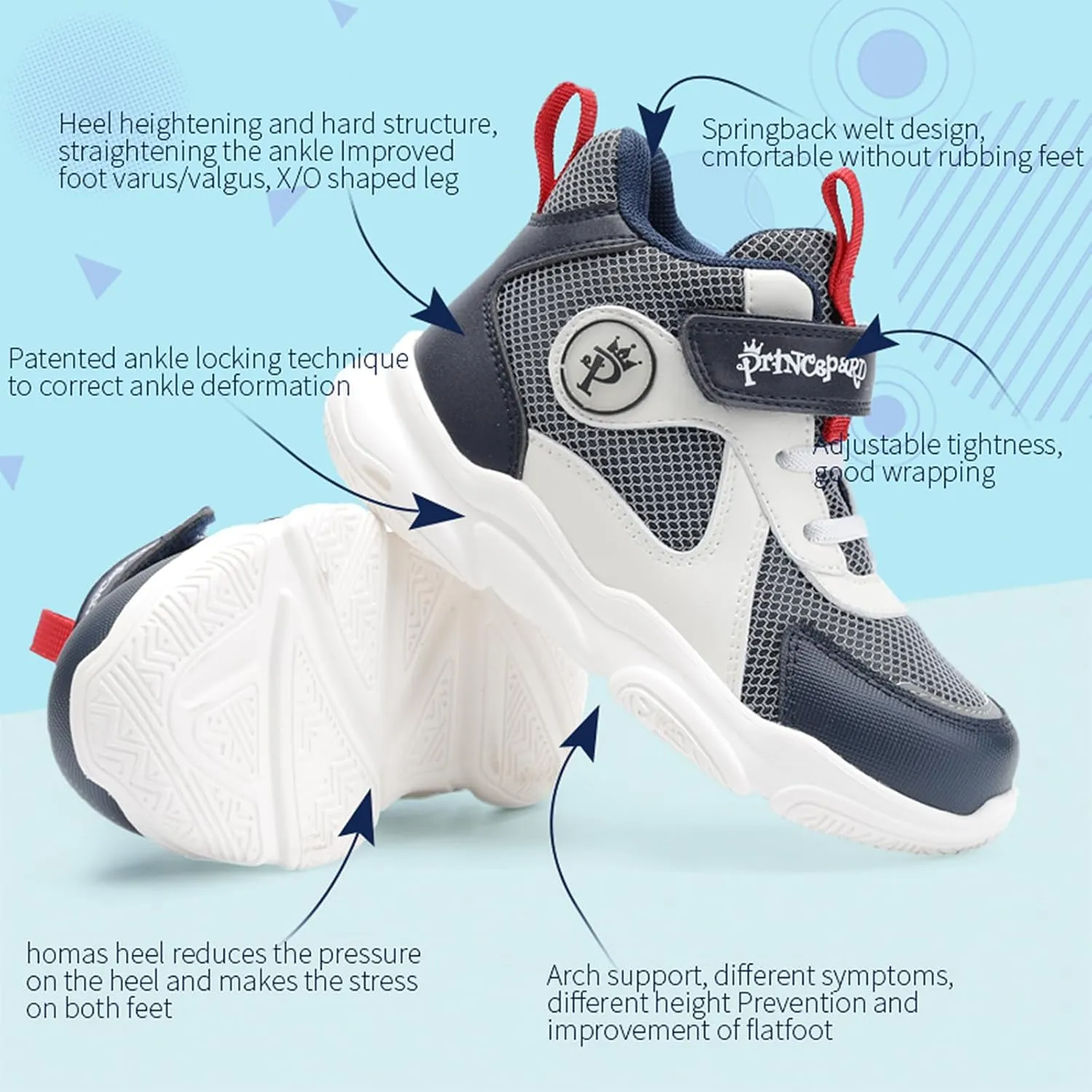 Orthopedic Sneakers for Toddlers and Kids with Ankle and Arch Support,Lightweight and Breathable