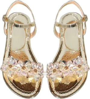 OYOANGLE Women's Metallic Jeweled Slingback Sandals Open Toe Flat Buckled Ankle Strap Casual Elegant Sandals