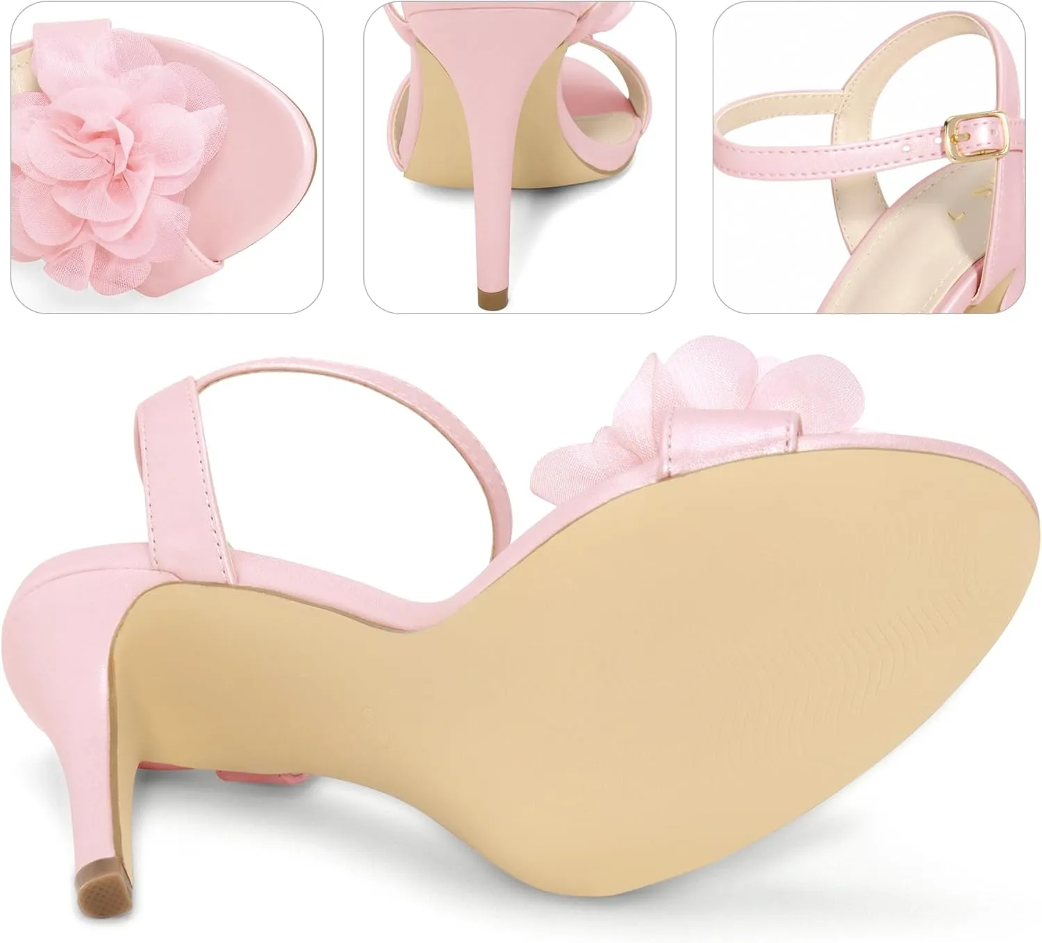 Perphy Flower Heel Open Toe Ankle Strap Stiletto Heel Sandals for Women
