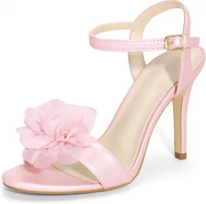 Perphy Flower Heel Open Toe Ankle Strap Stiletto Heel Sandals for Women