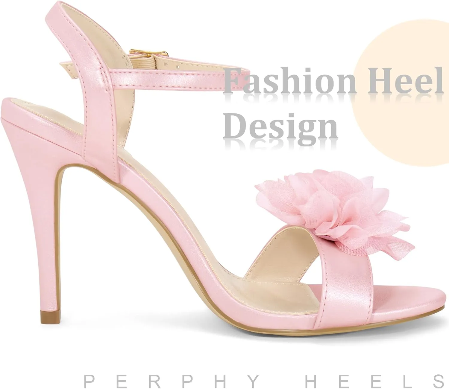 Perphy Flower Heel Open Toe Ankle Strap Stiletto Heel Sandals for Women