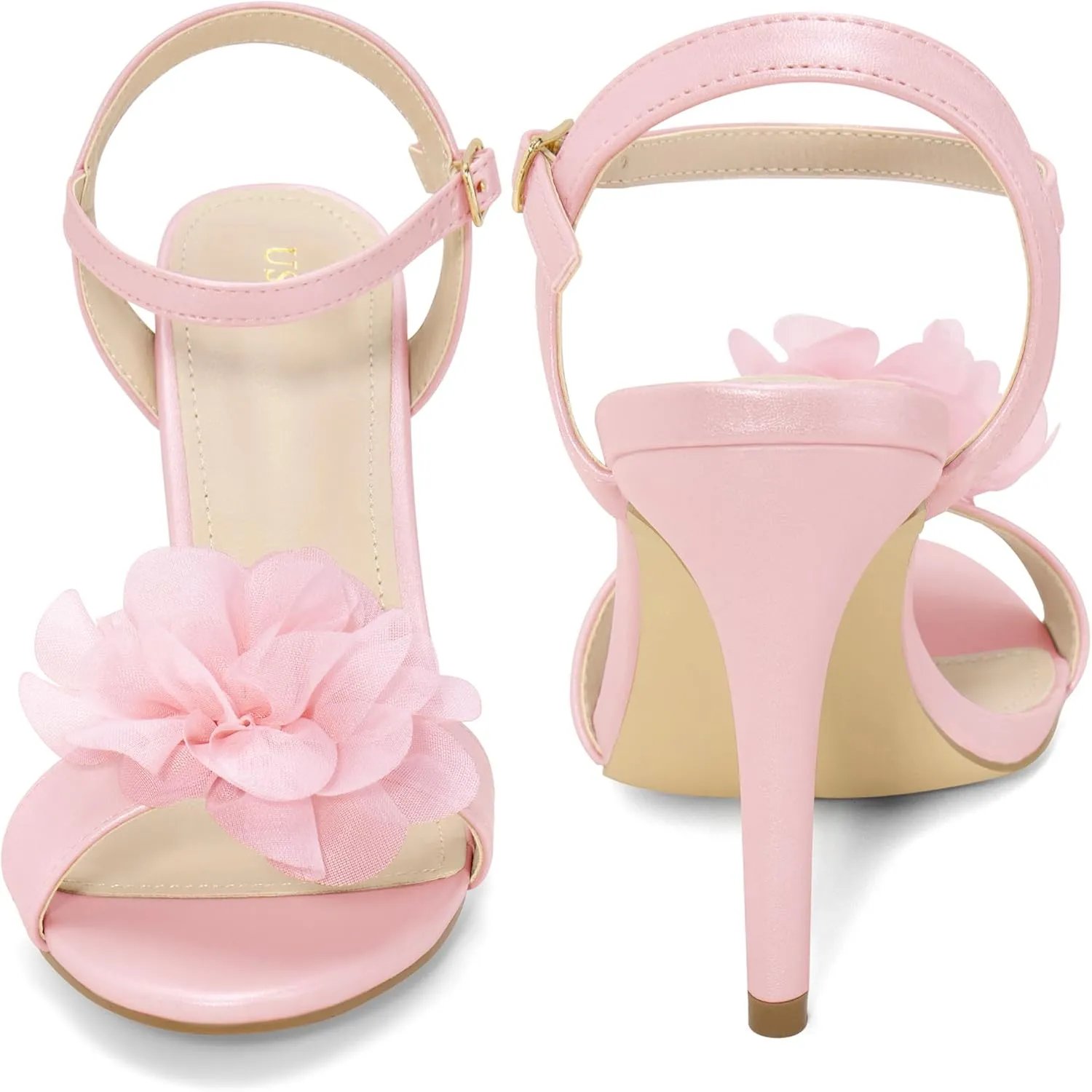 Perphy Flower Heel Open Toe Ankle Strap Stiletto Heel Sandals for Women